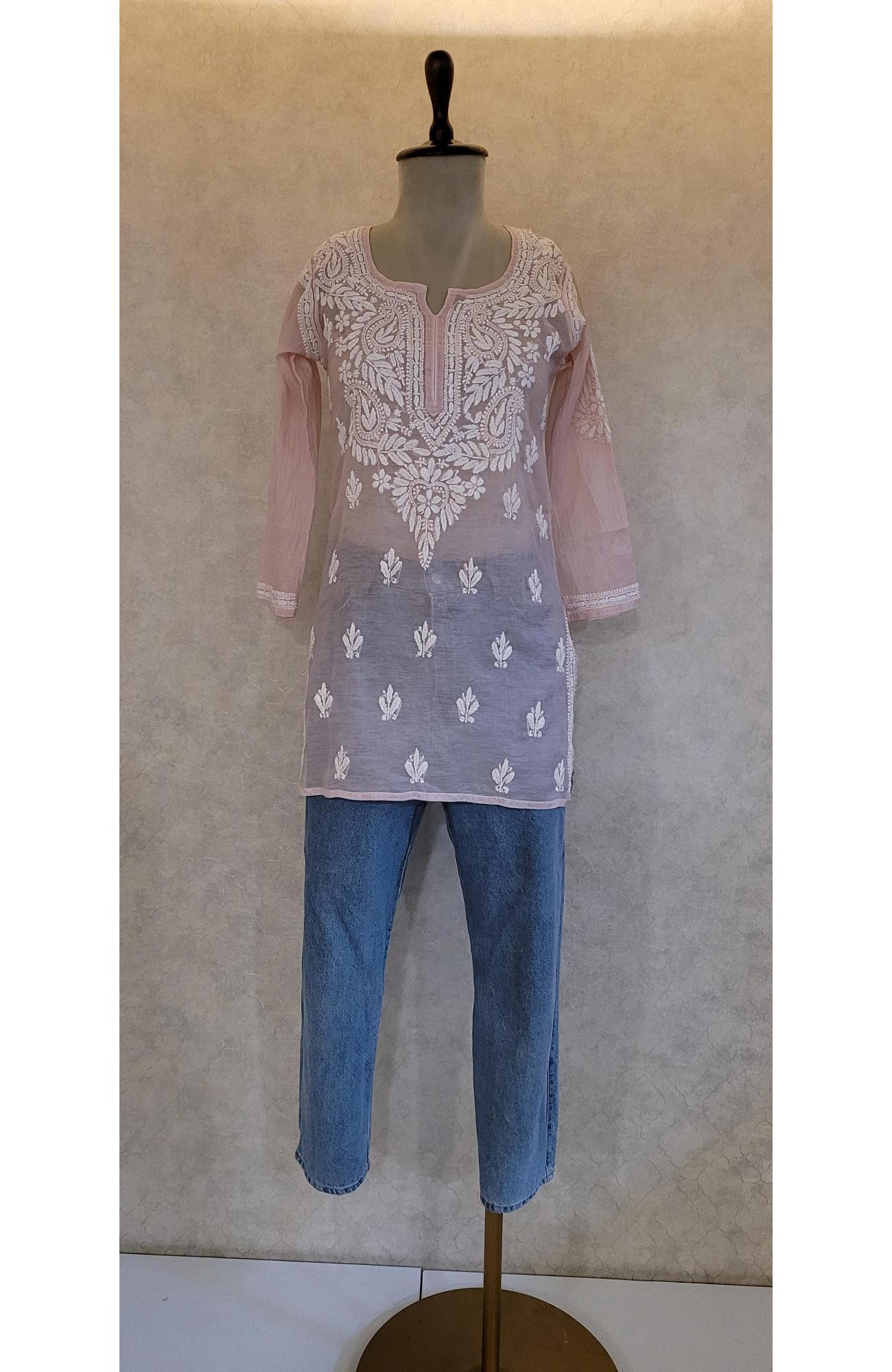Ivory Mul Chanderi Chikankari Short Top