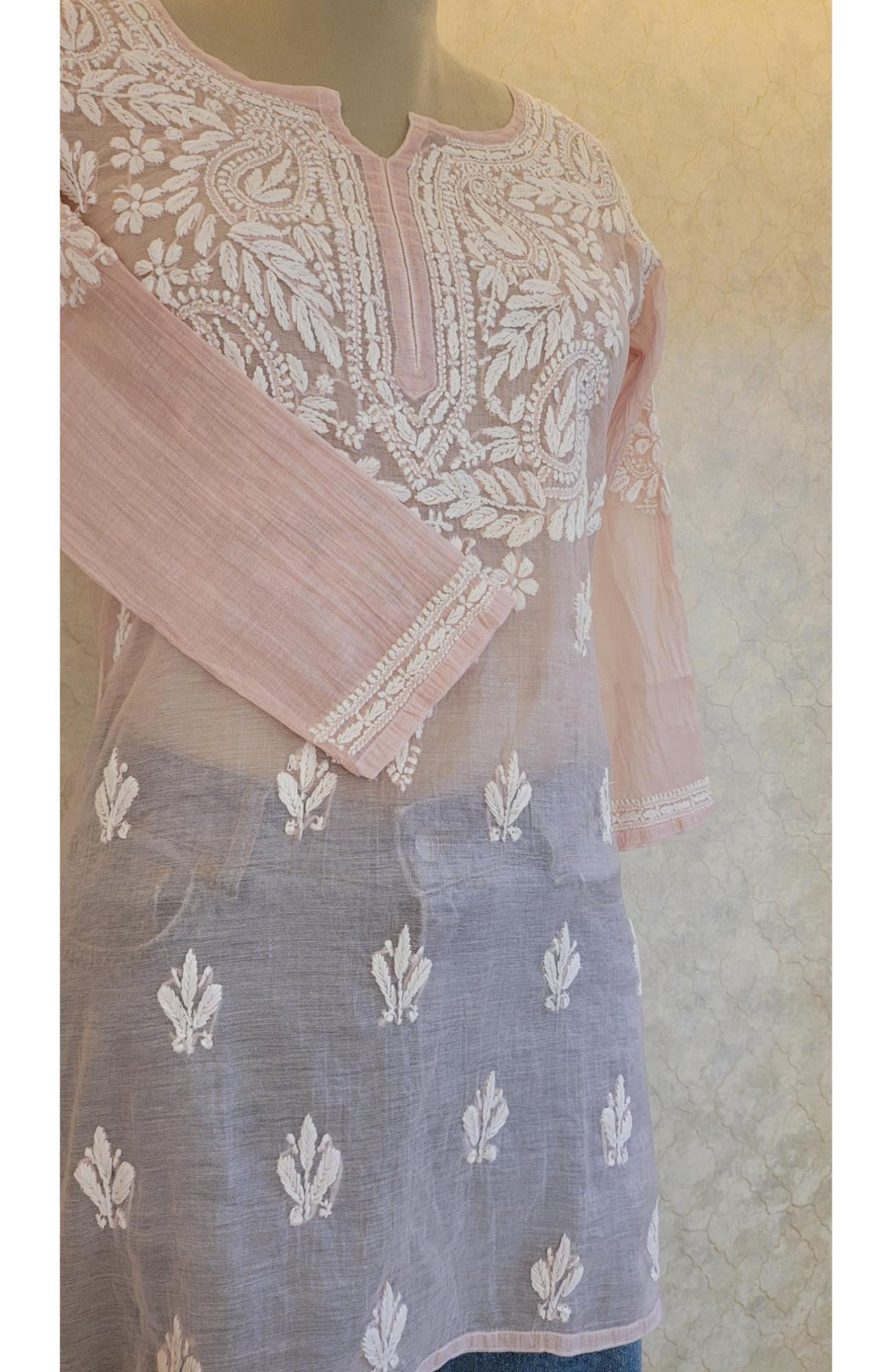 Ivory Mul Chanderi Chikankari Short Top