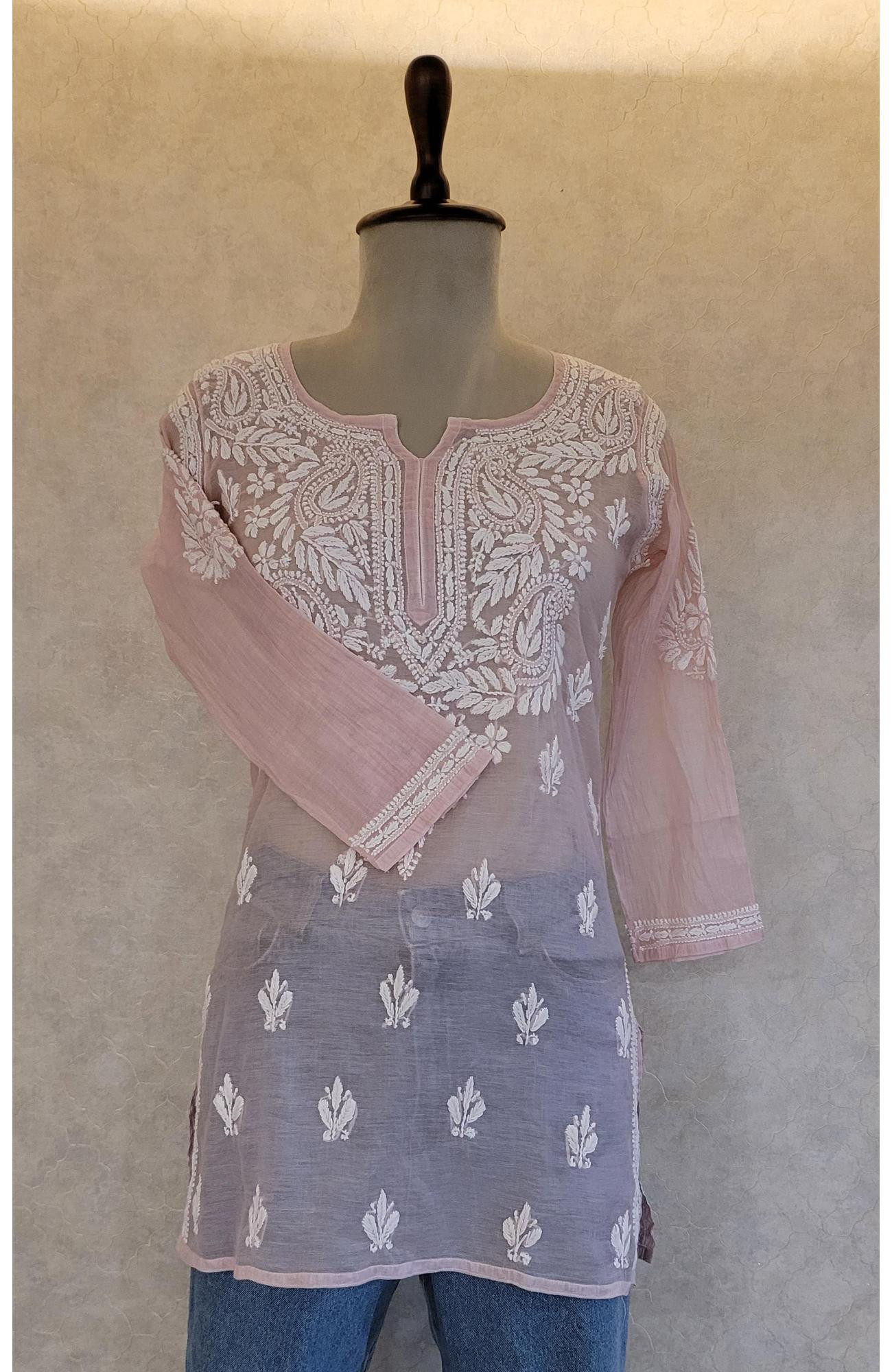 Ivory Mul Chanderi Chikankari Short Top