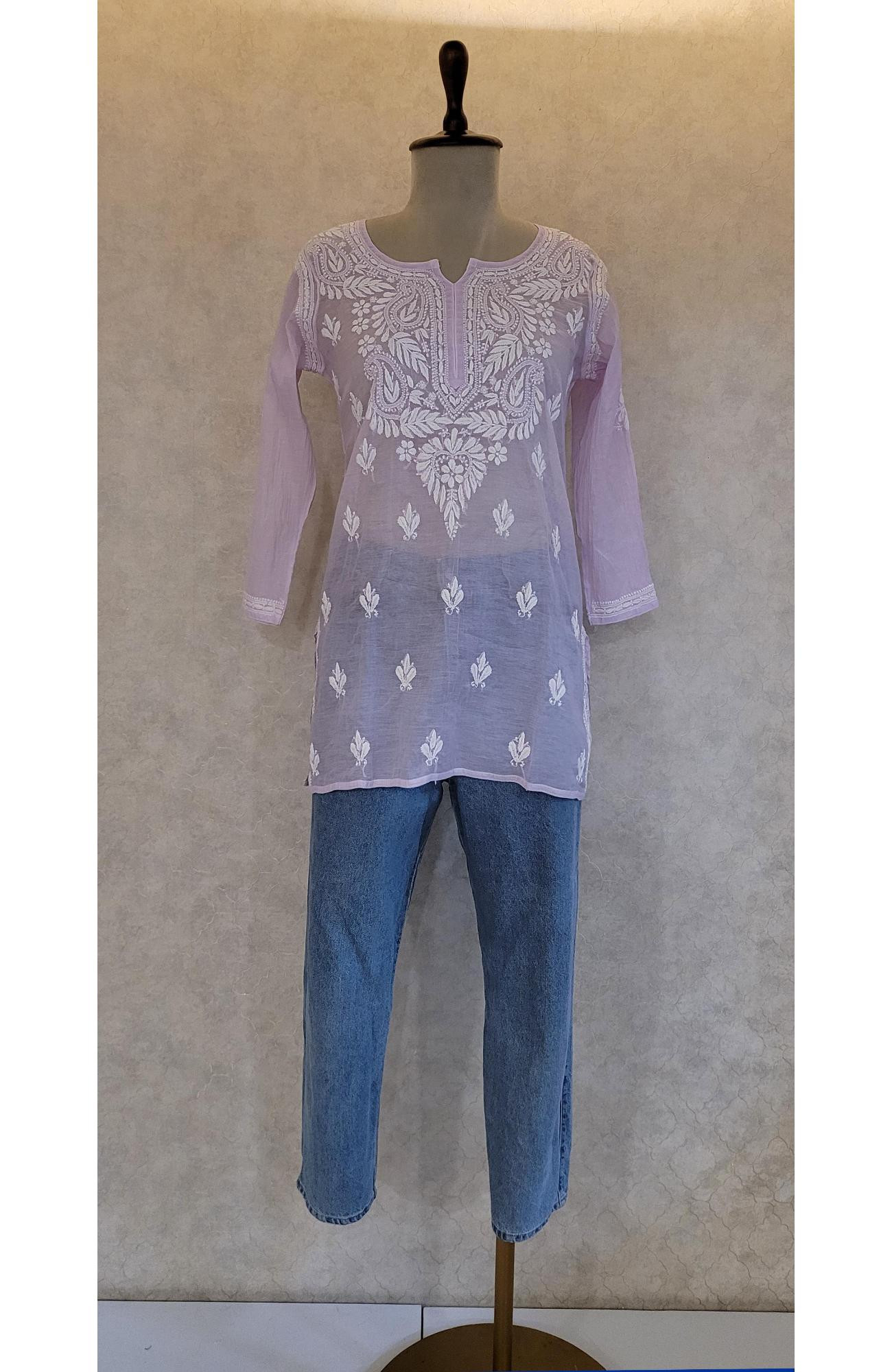 Purple Mul Chanderi Chikankari Short Top