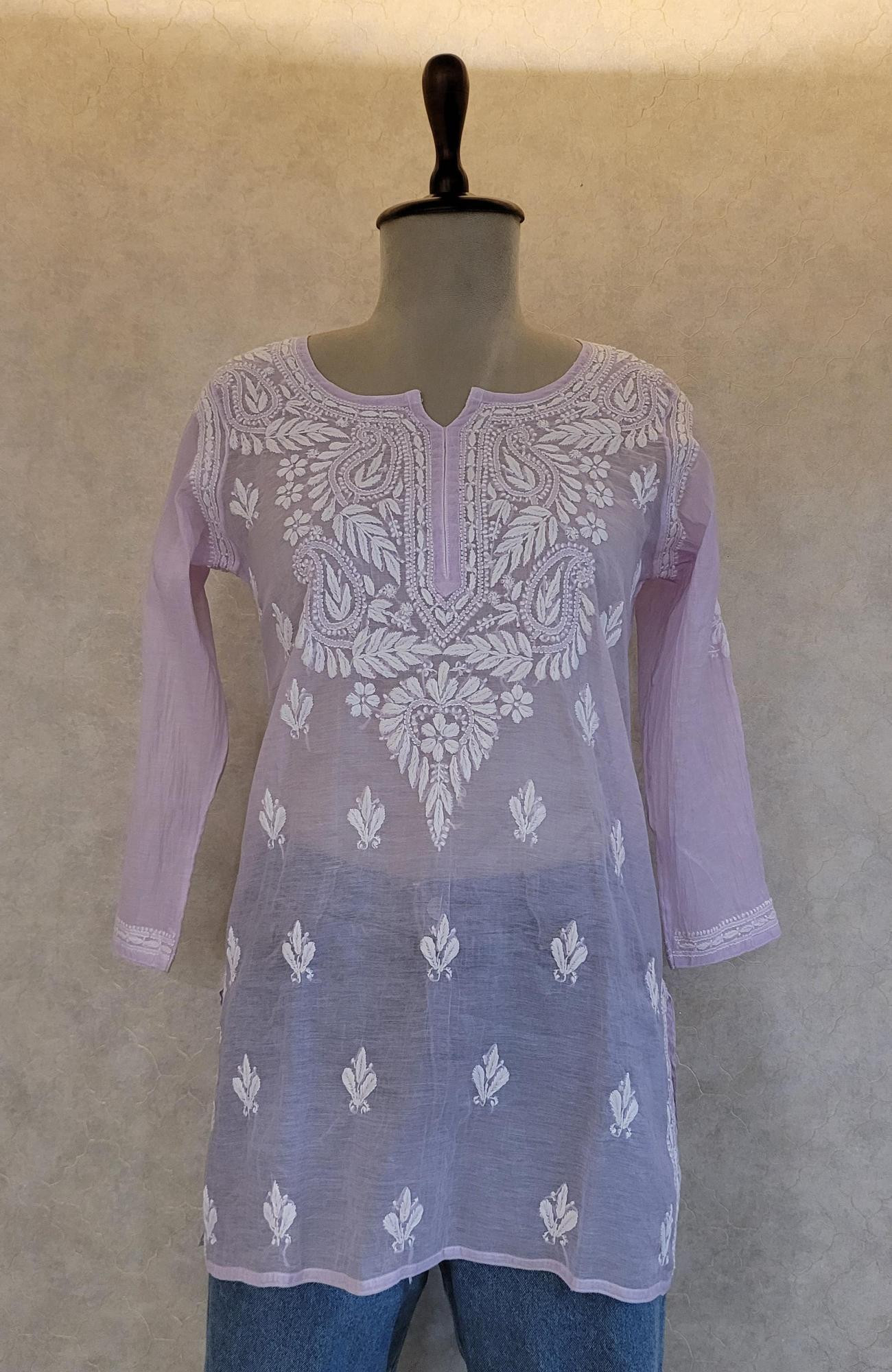 Purple Mul Chanderi Chikankari Short Top