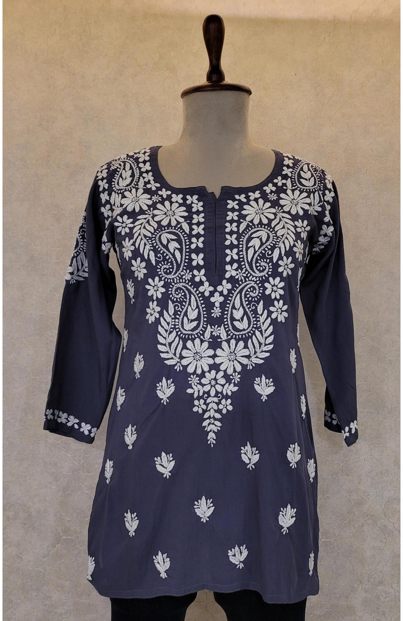 Dark Gray Modal Chikankari Short Top