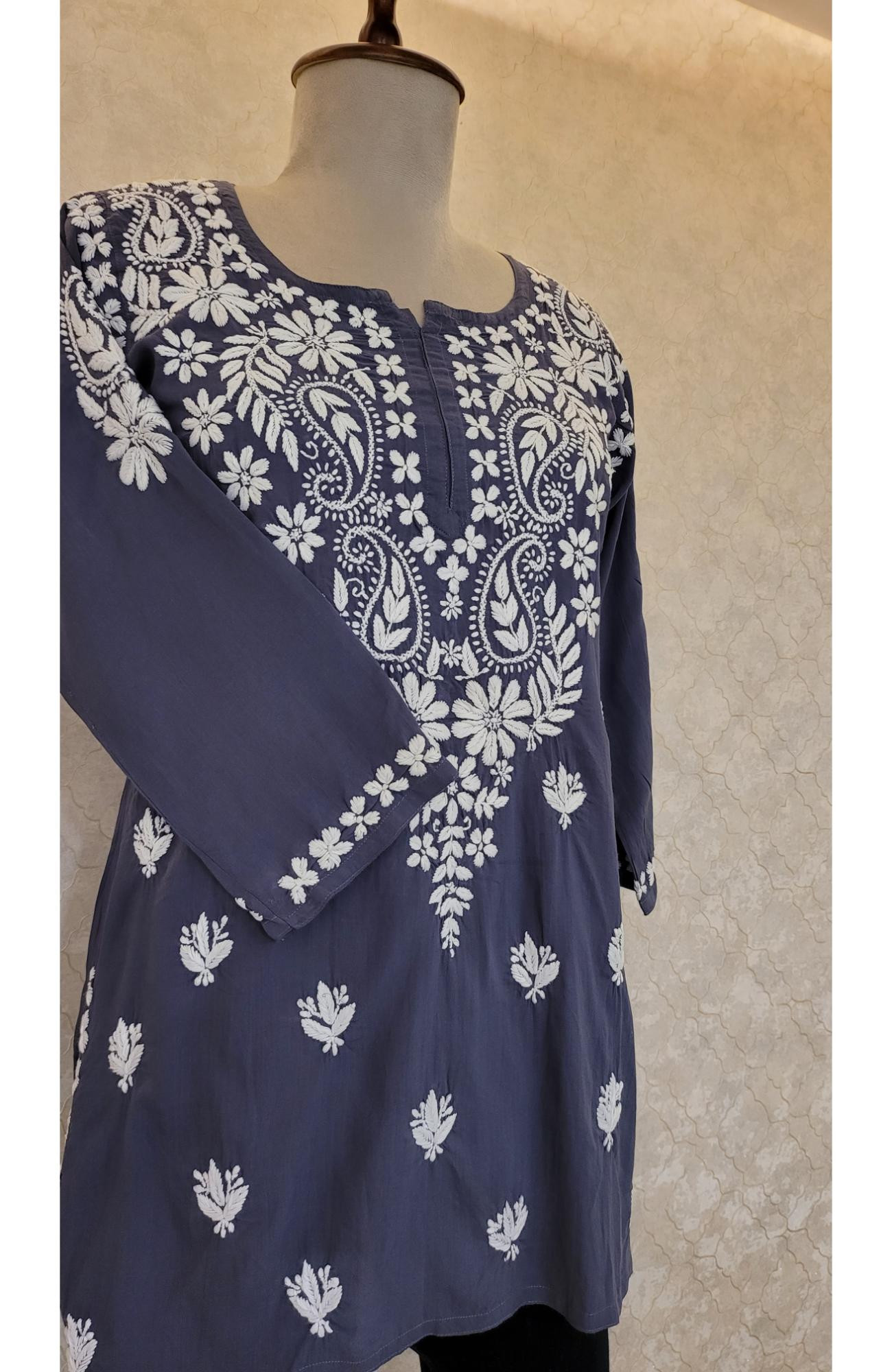 Dark Gray Modal Chikankari Short Top