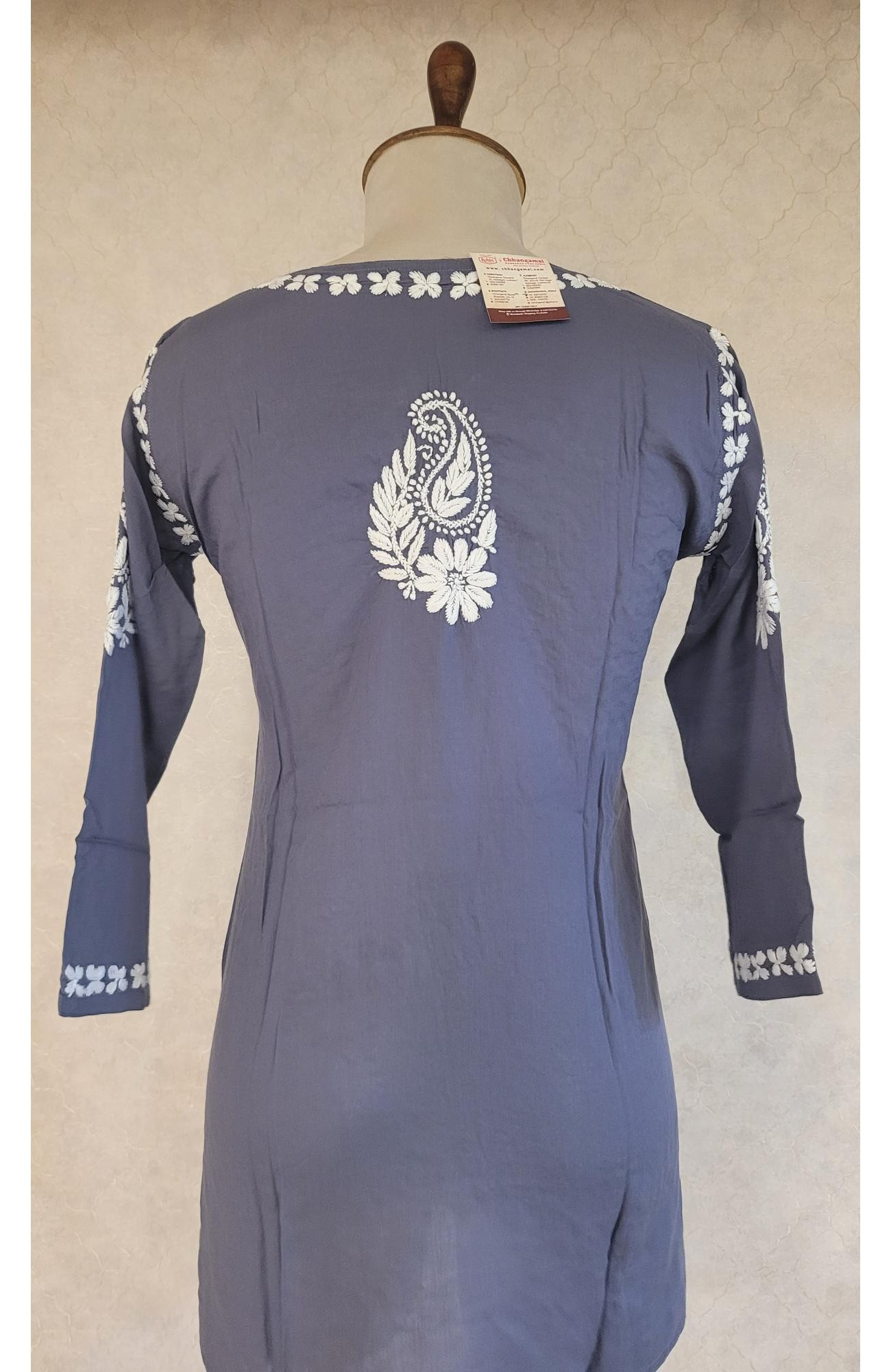 Dark Gray Modal Chikankari Short Top