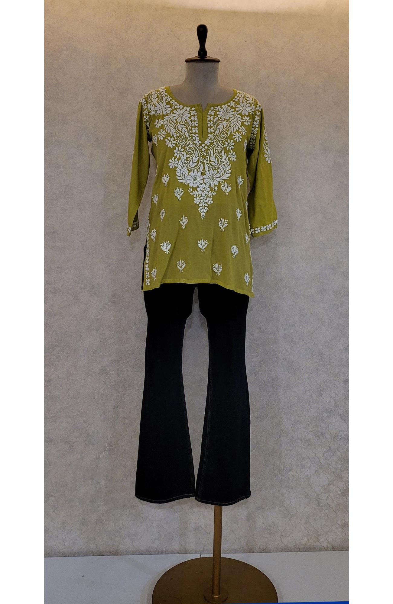 Green Modal Chikankari Short Top