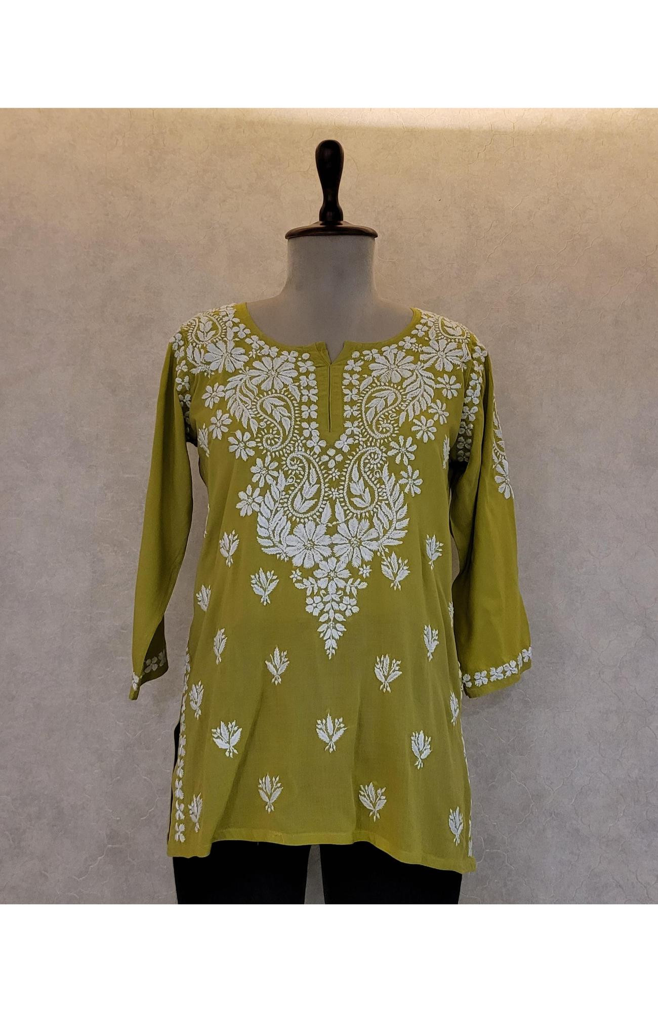 Green Modal Chikankari Short Top