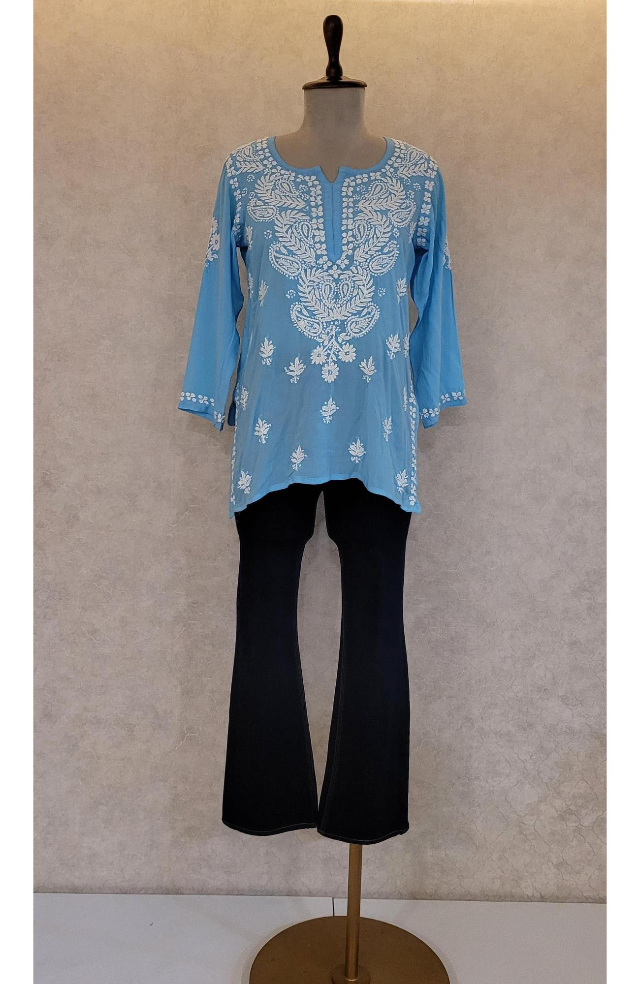 Blue Modal Chikankari Short Top