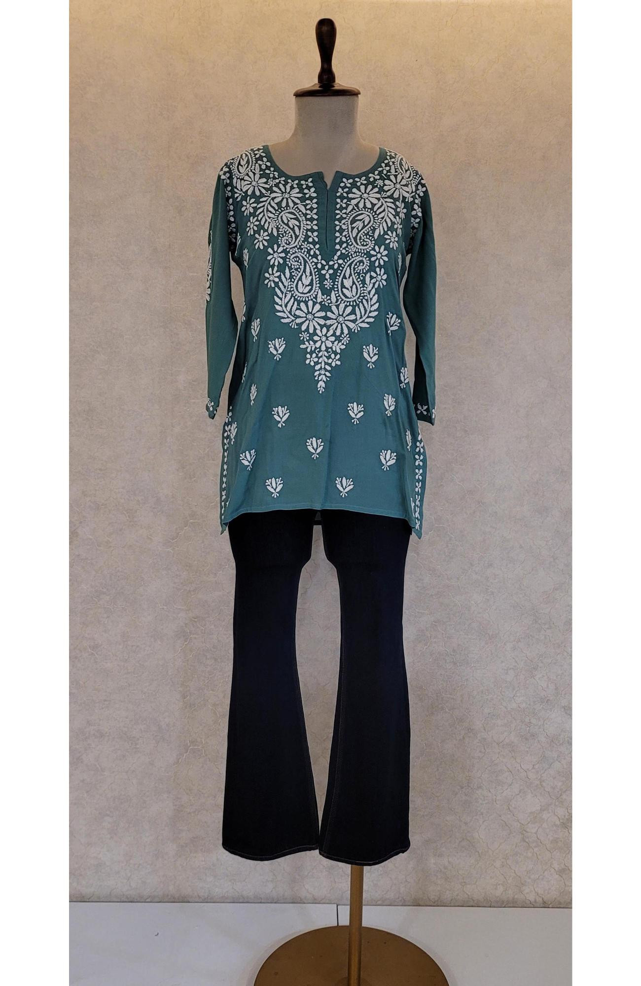 Dark Green Modal Chikankari Short Top