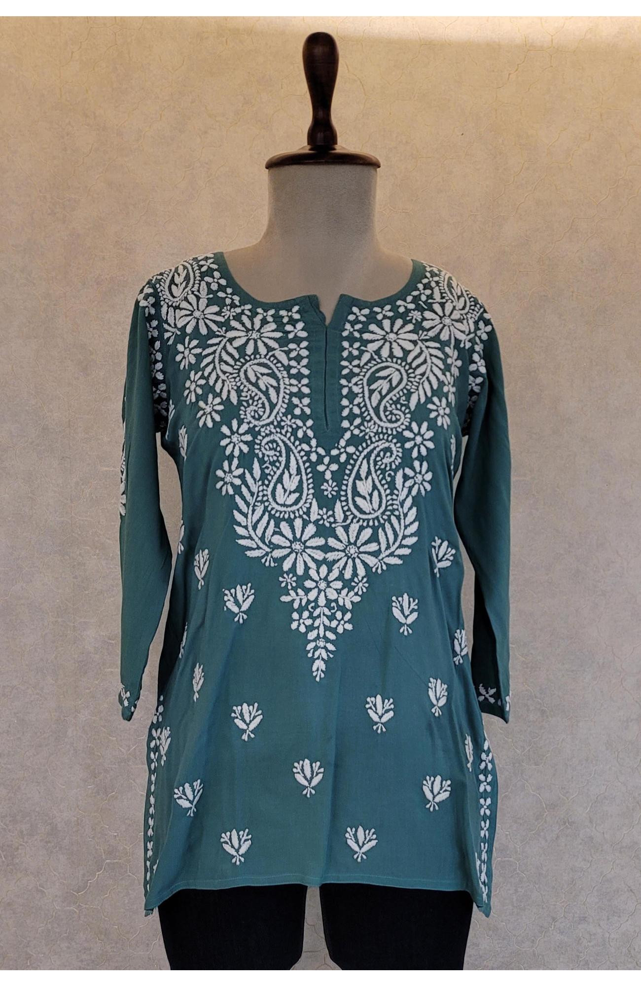 Dark Green Modal Chikankari Short Top