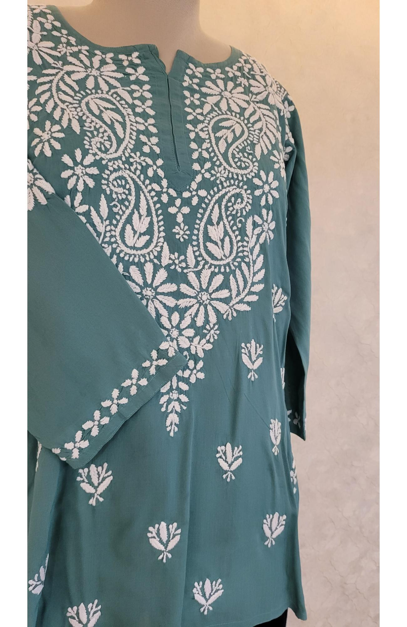 Dark Green Modal Chikankari Short Top