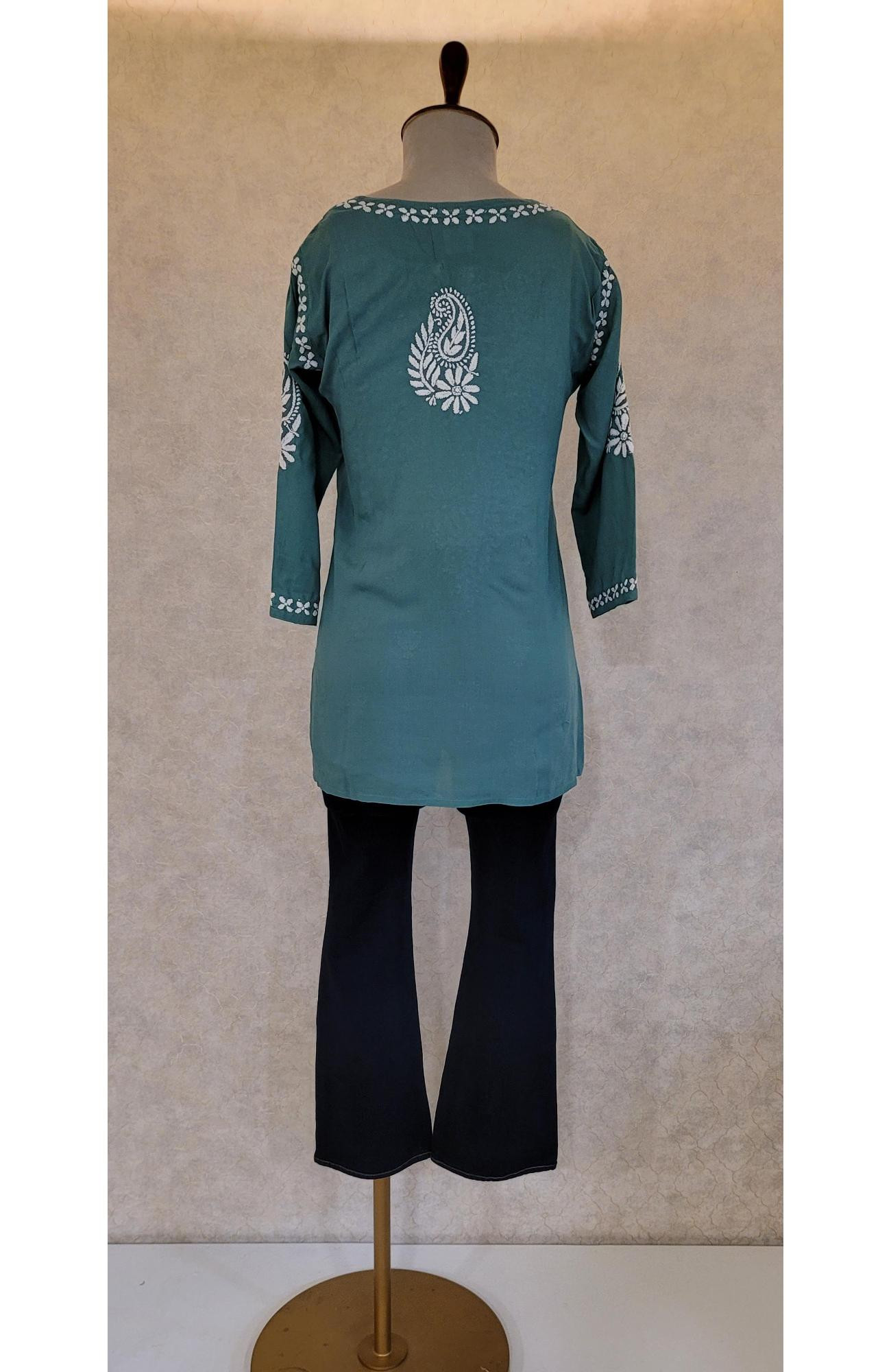 Dark Green Modal Chikankari Short Top