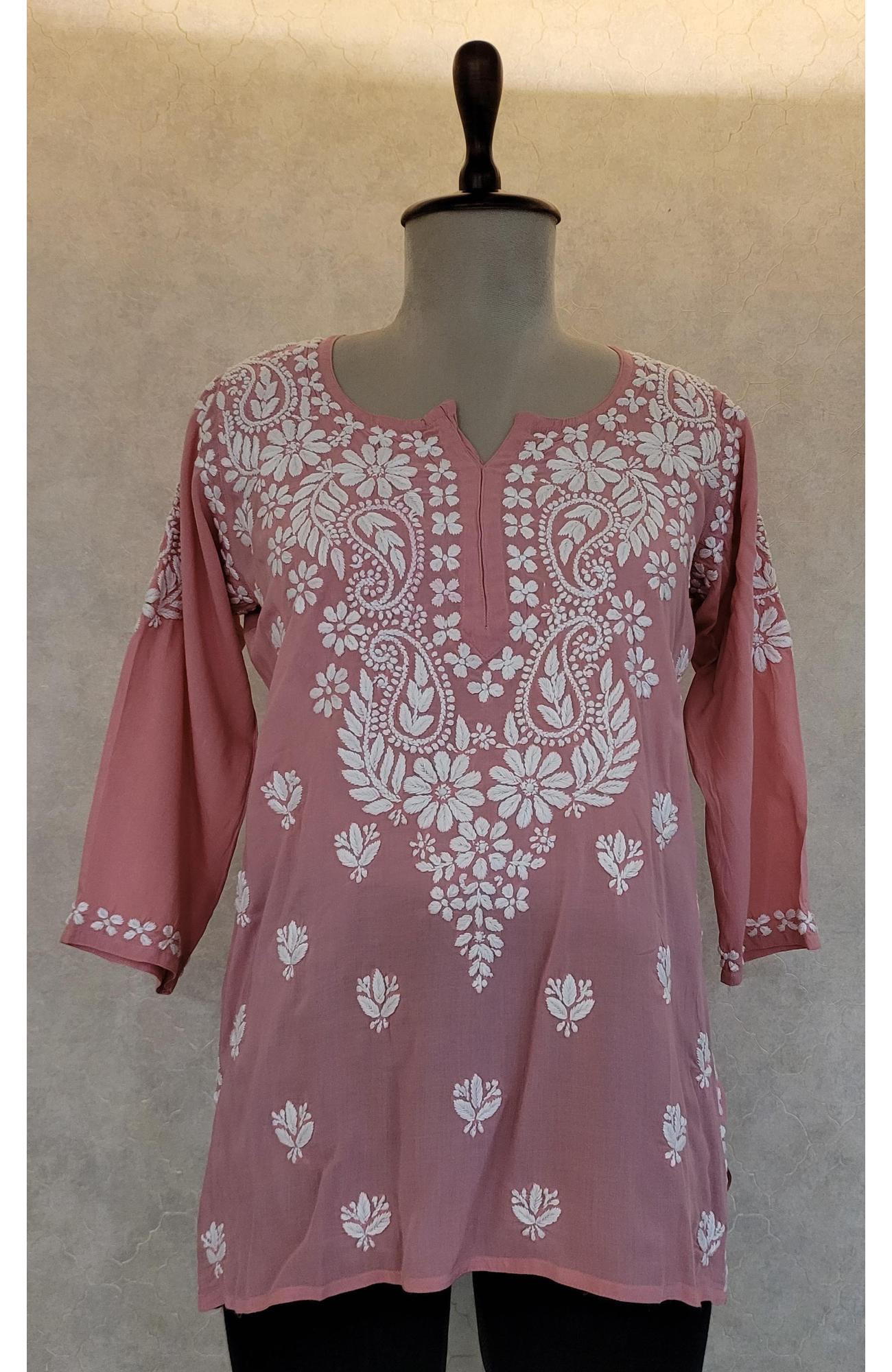 Pink Modal Chikankari Short Top