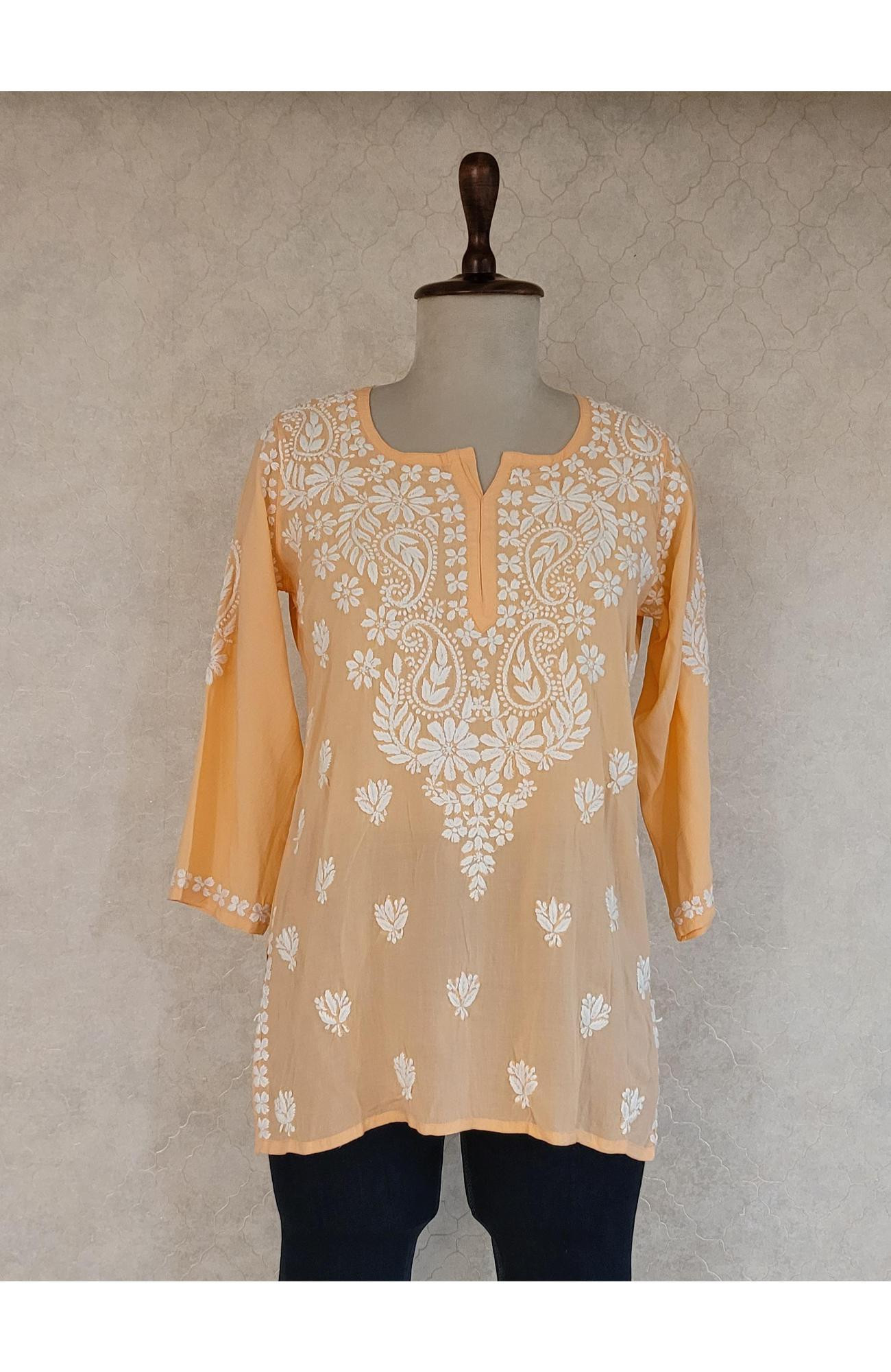Peach Modal Chikankari Short Top