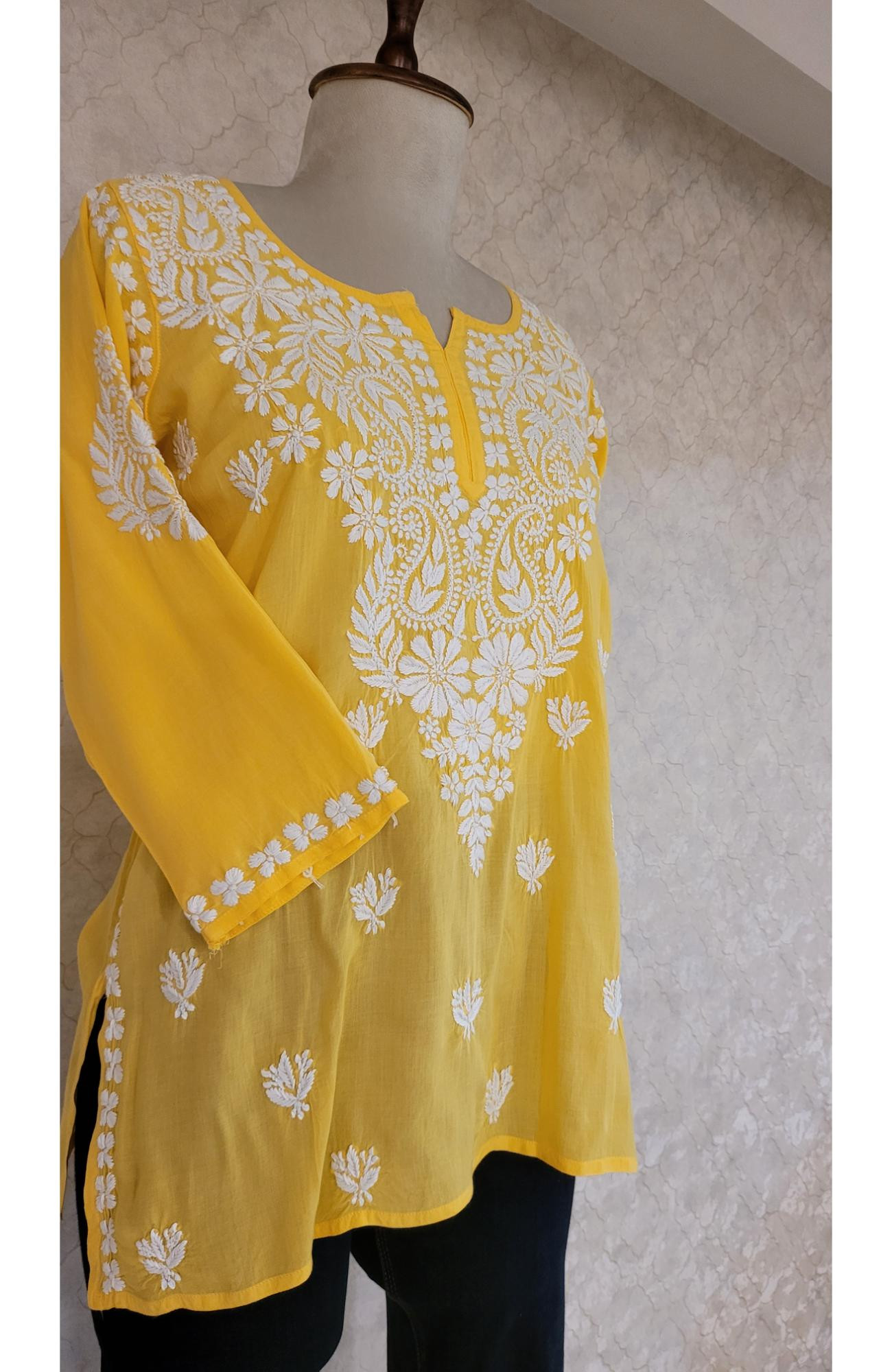 Yellow Modal Chikankari Short Top