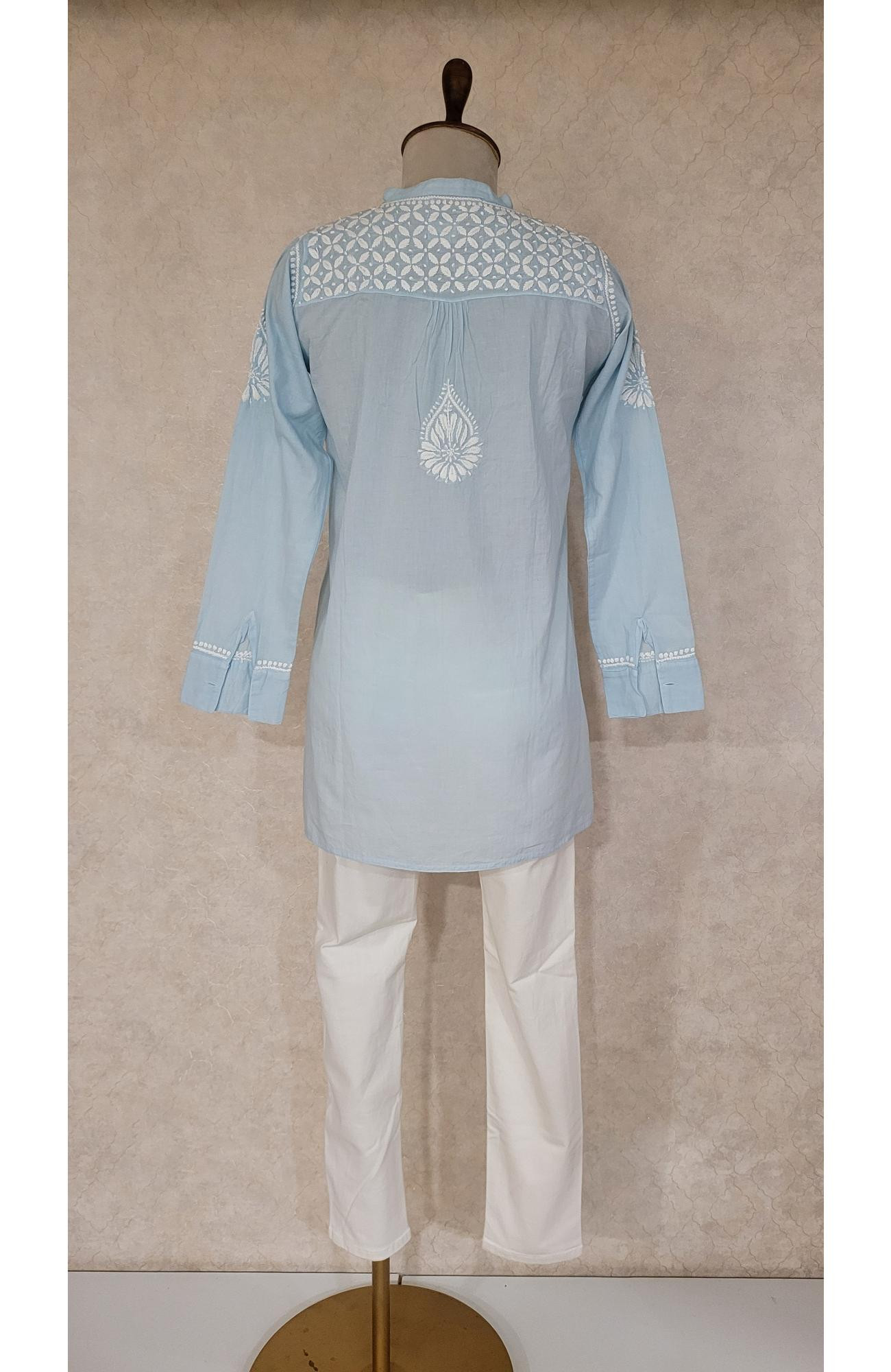 Blue Cotton Chikankari Short Top