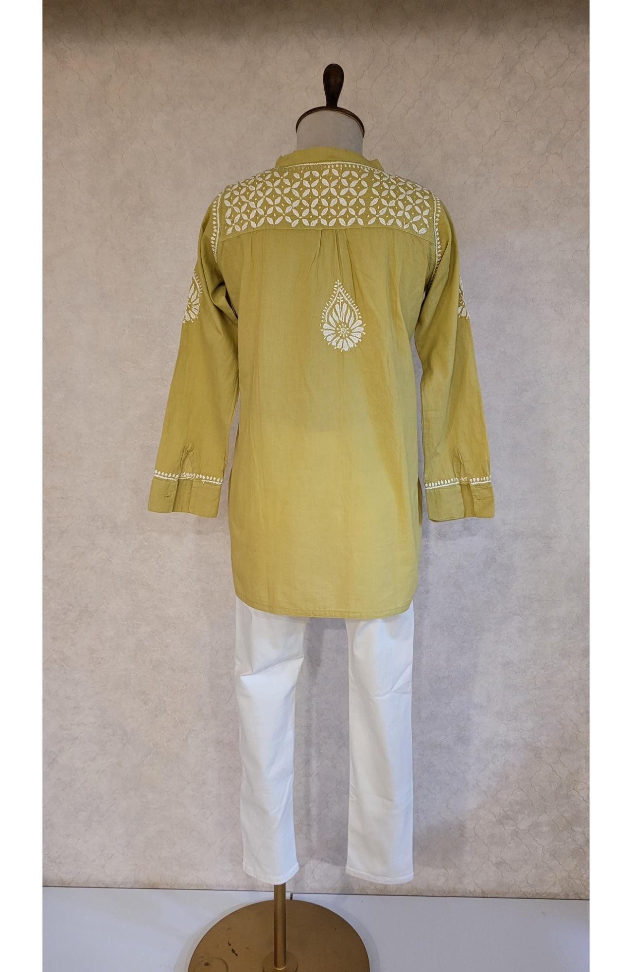 Olive Green Cotton Chikankari Short Top