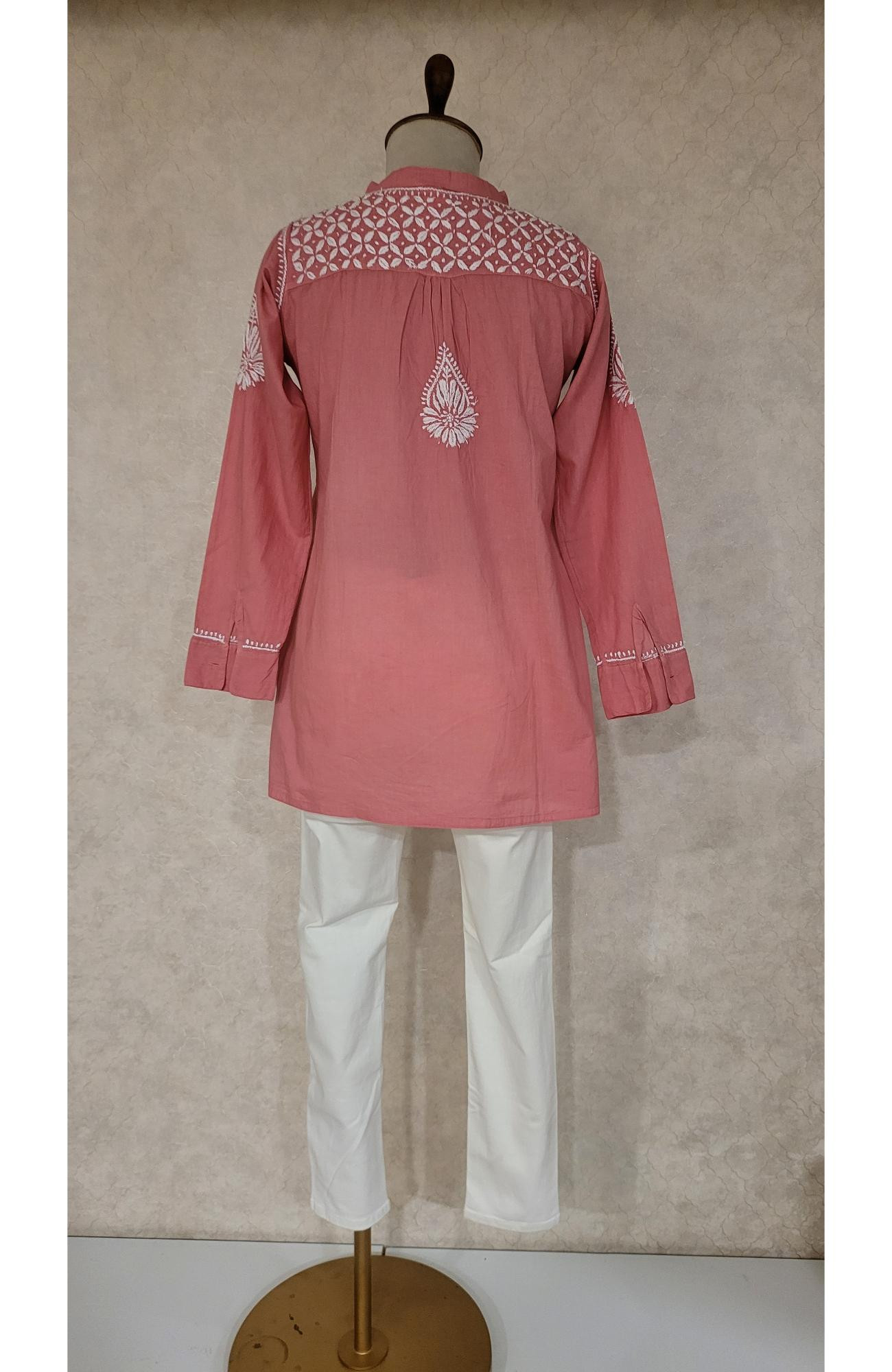 Carrot Pink Cotton Chikankari Short Top