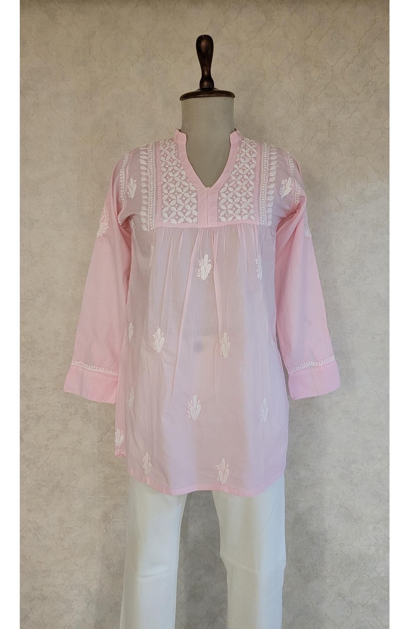 Pink Cotton Chikankari Short Top