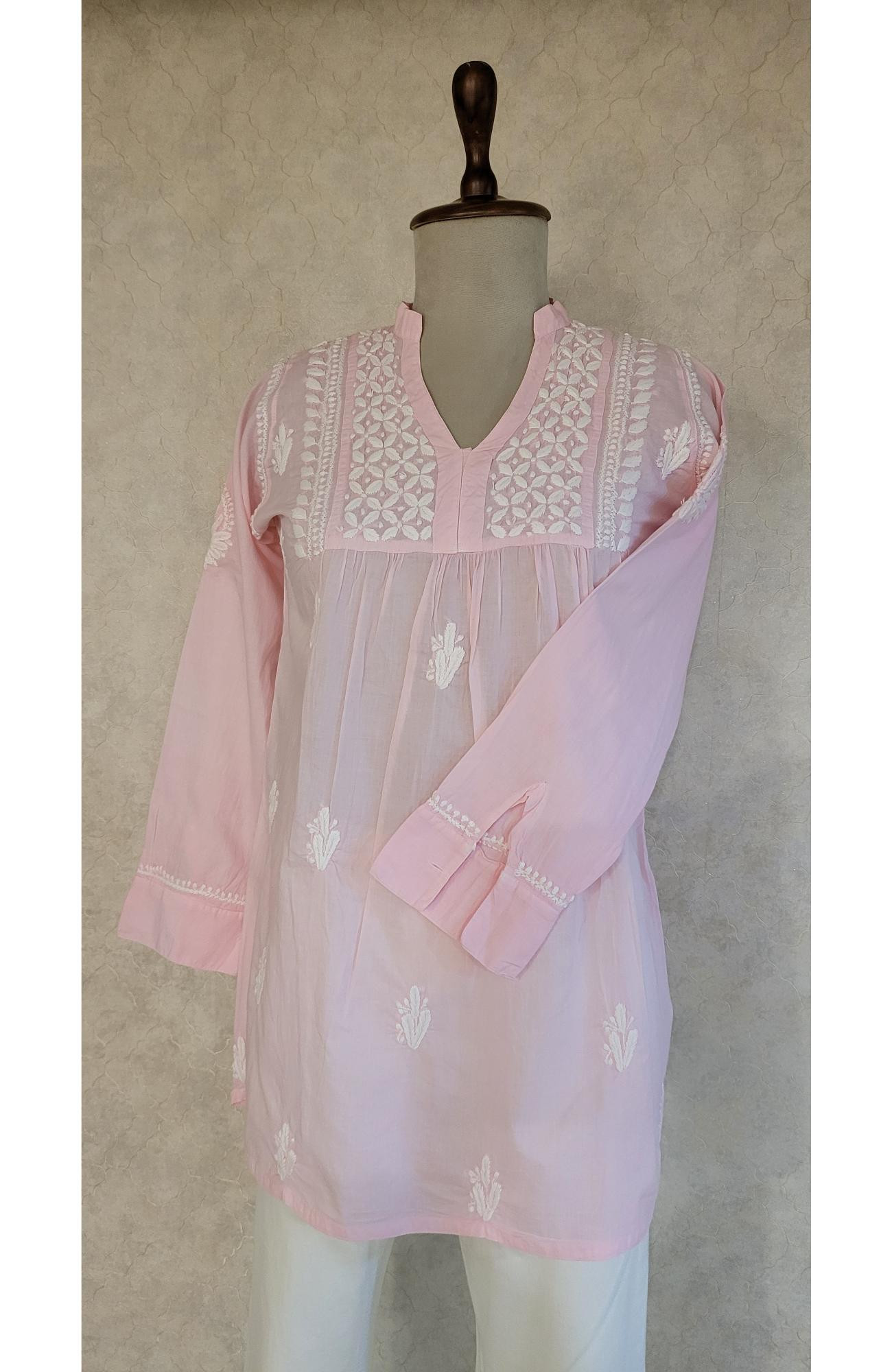 Pink Cotton Chikankari Short Top