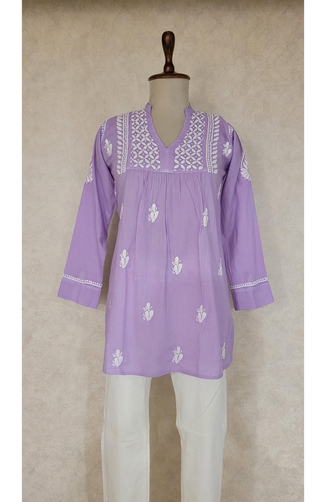 Lavender Cotton Chikankari Short Top