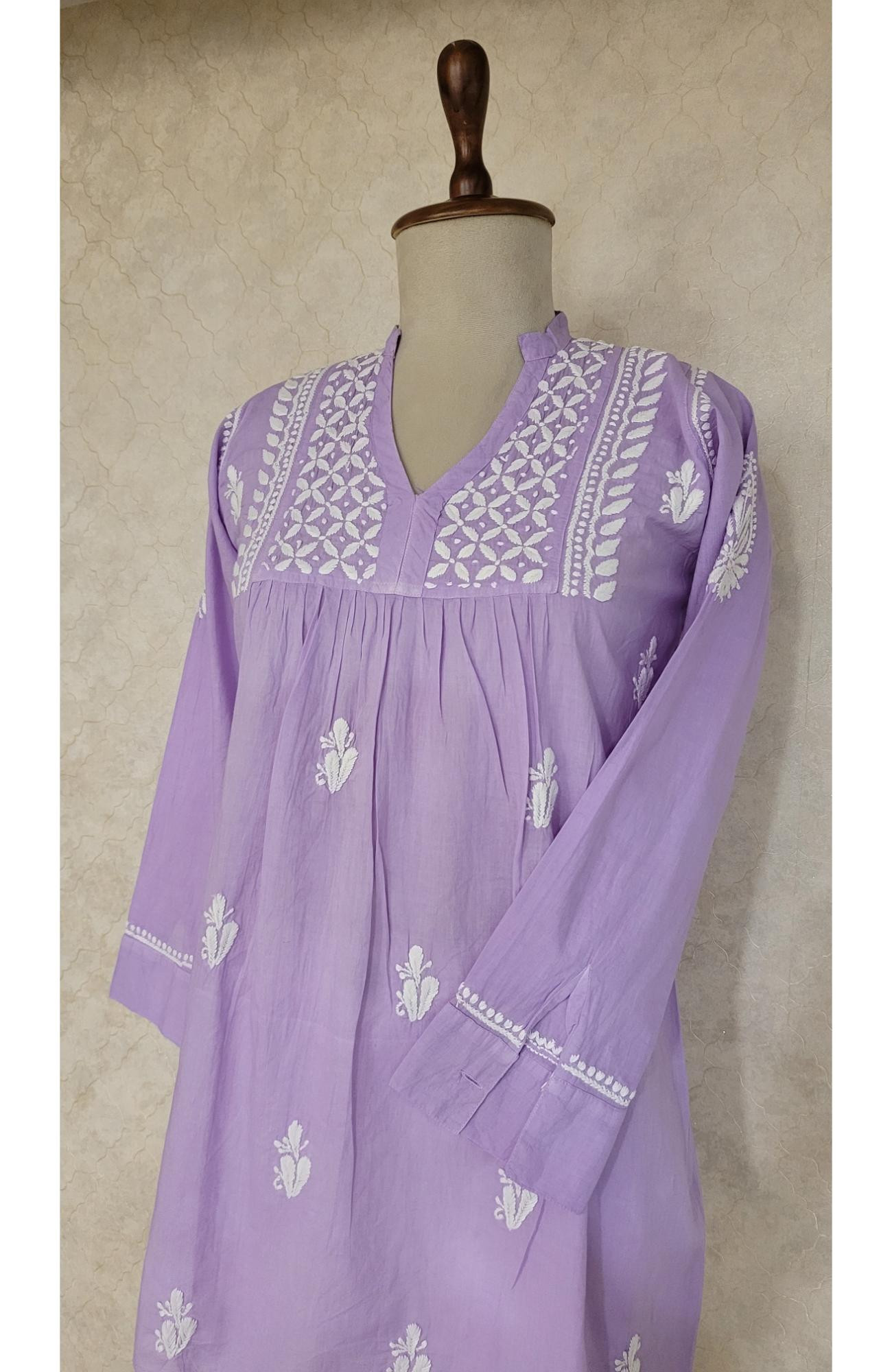 Lavender Cotton Chikankari Short Top