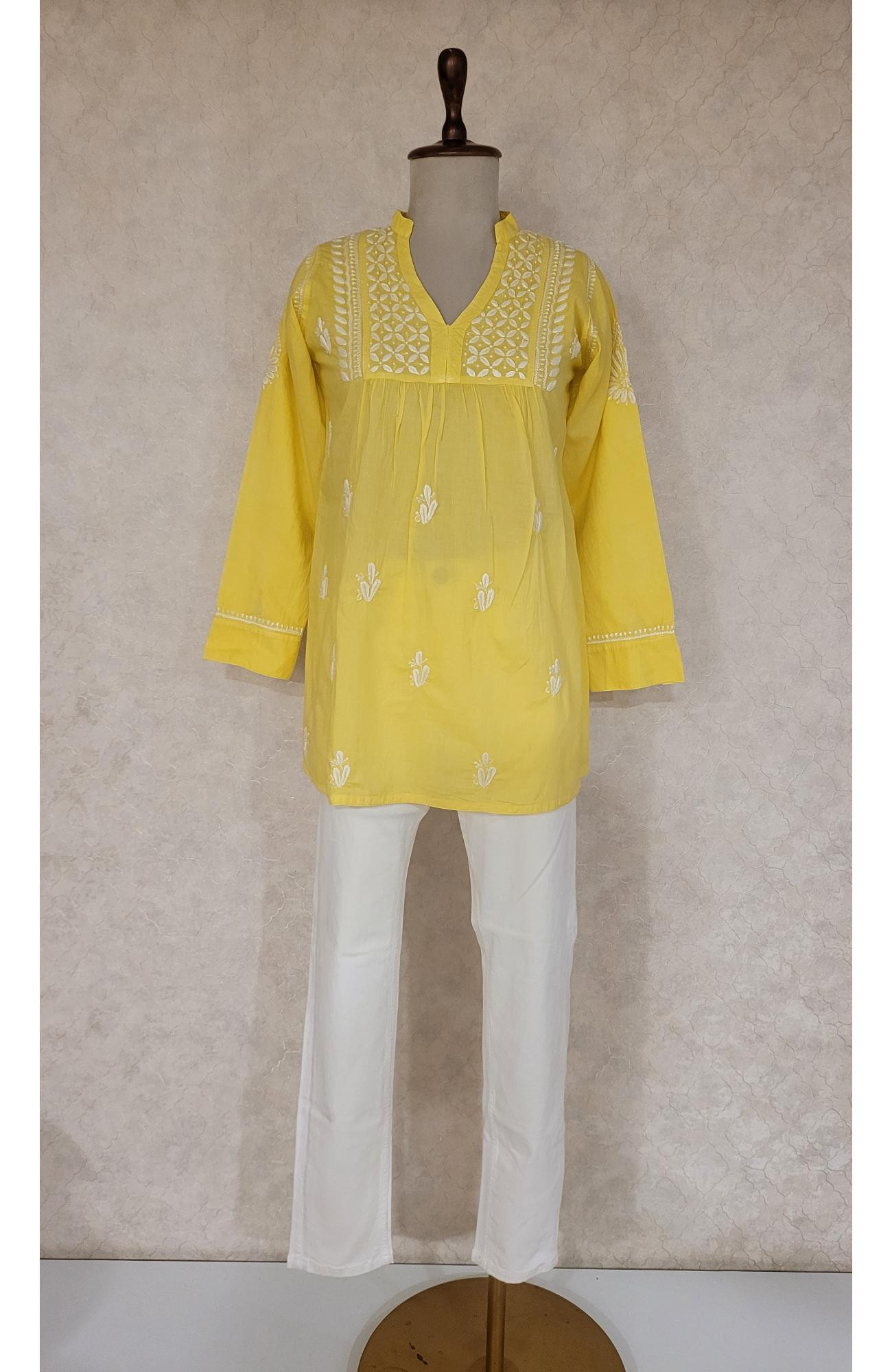 Yellow Cotton Chikankari Short Top