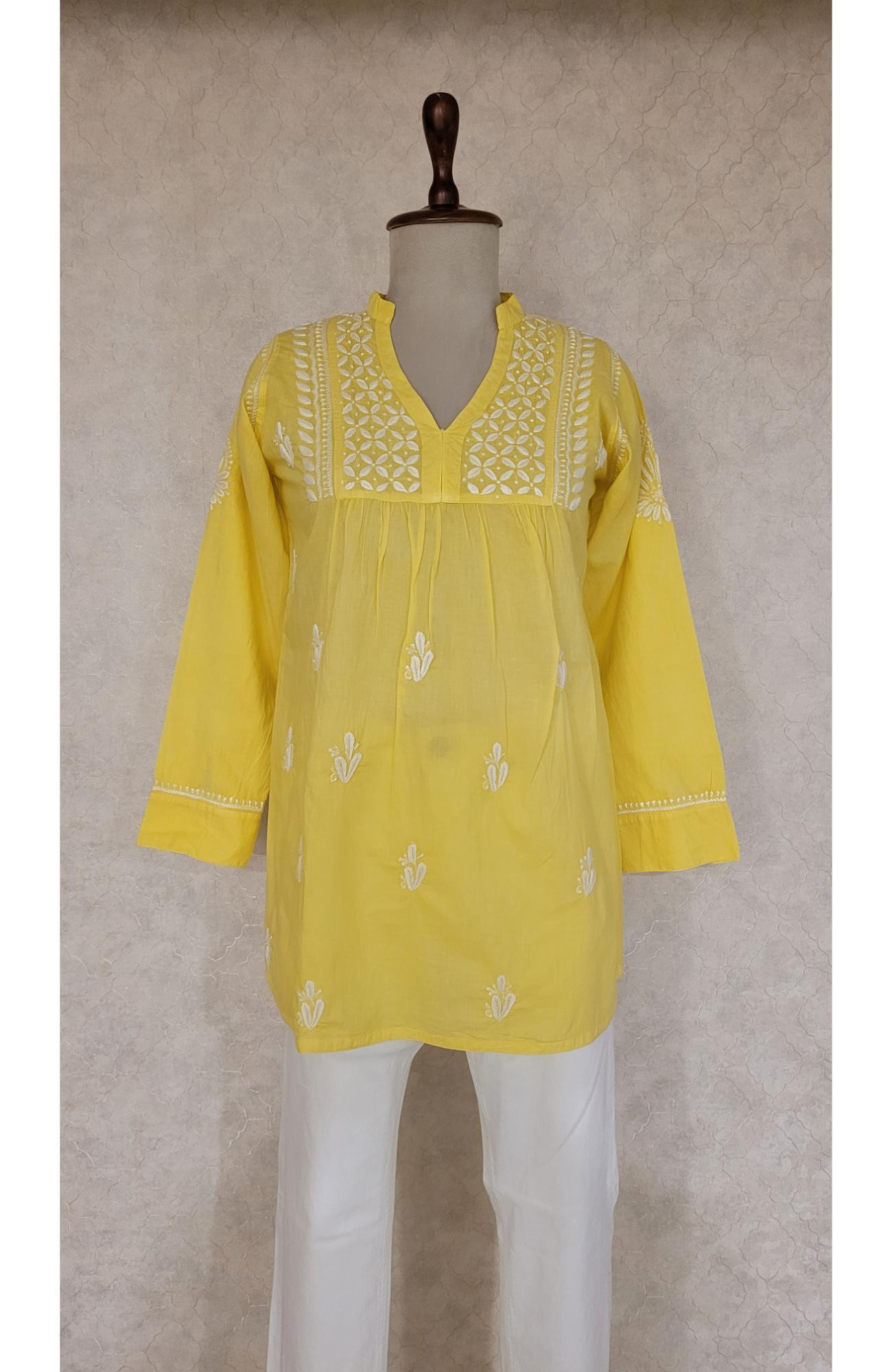 Yellow Cotton Chikankari Short Top