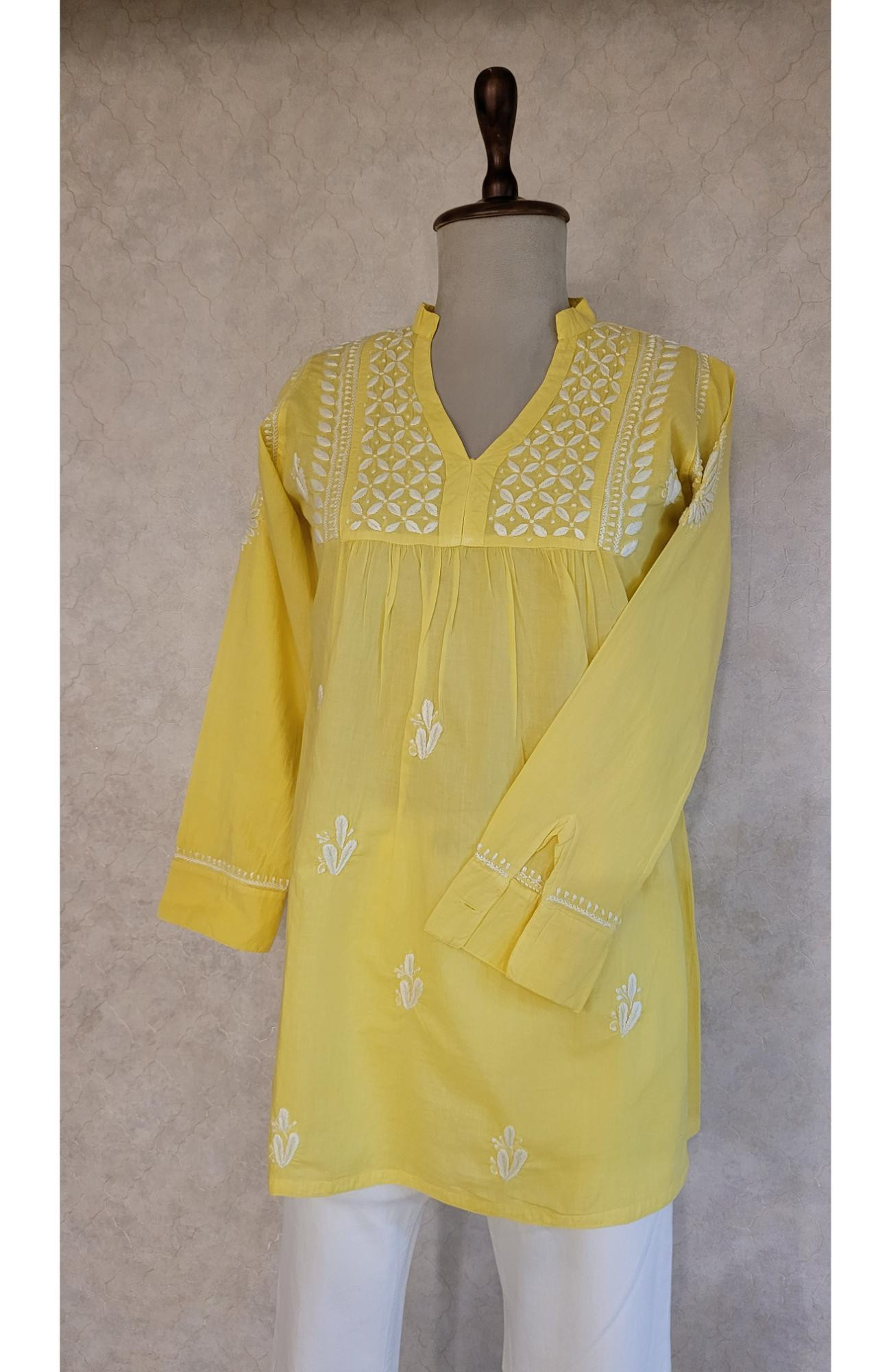 Yellow Cotton Chikankari Short Top