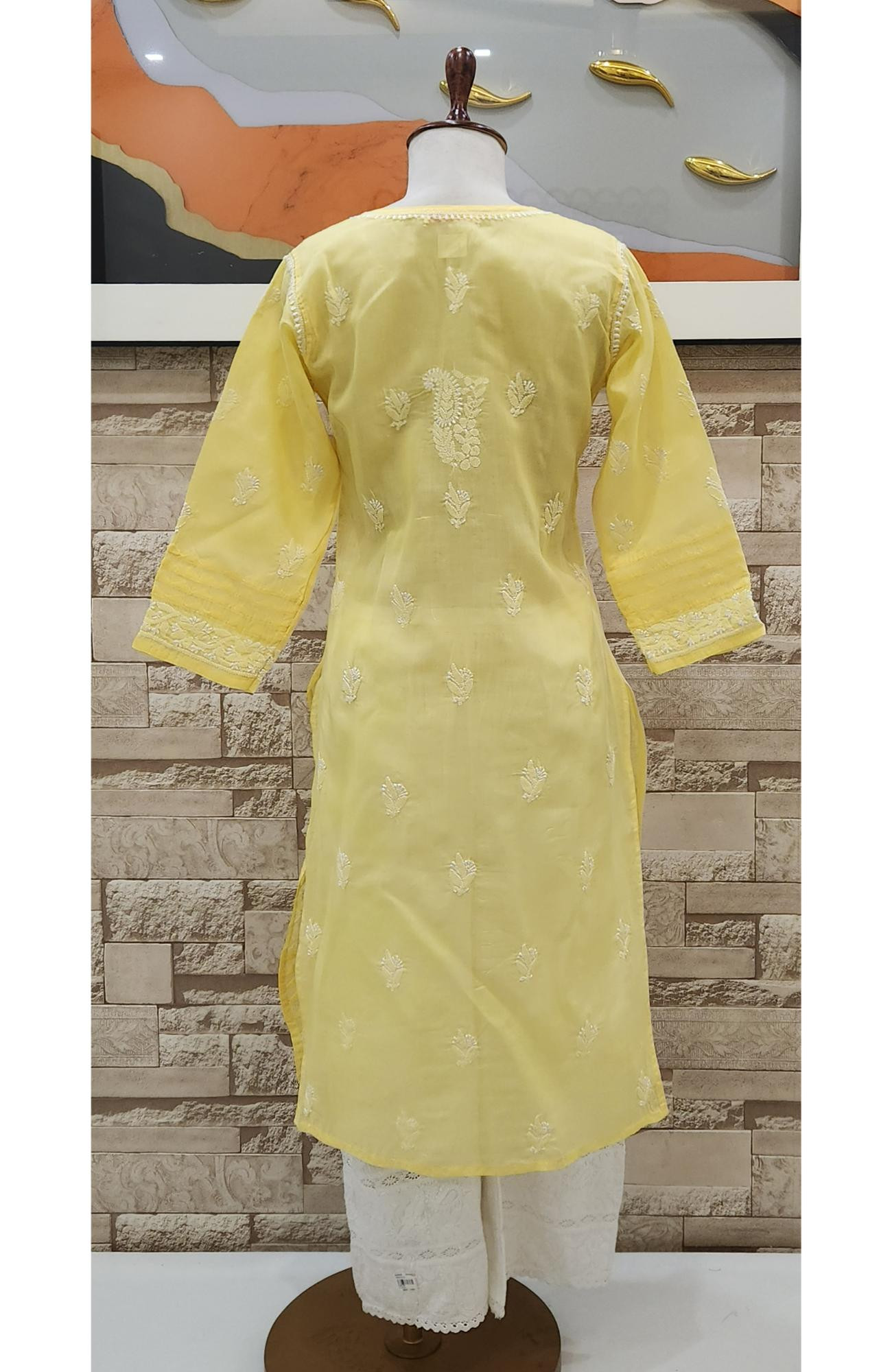 Yellow Cotton Hand Embroidered Chikankari Kurti  Rohia By Chhangamal