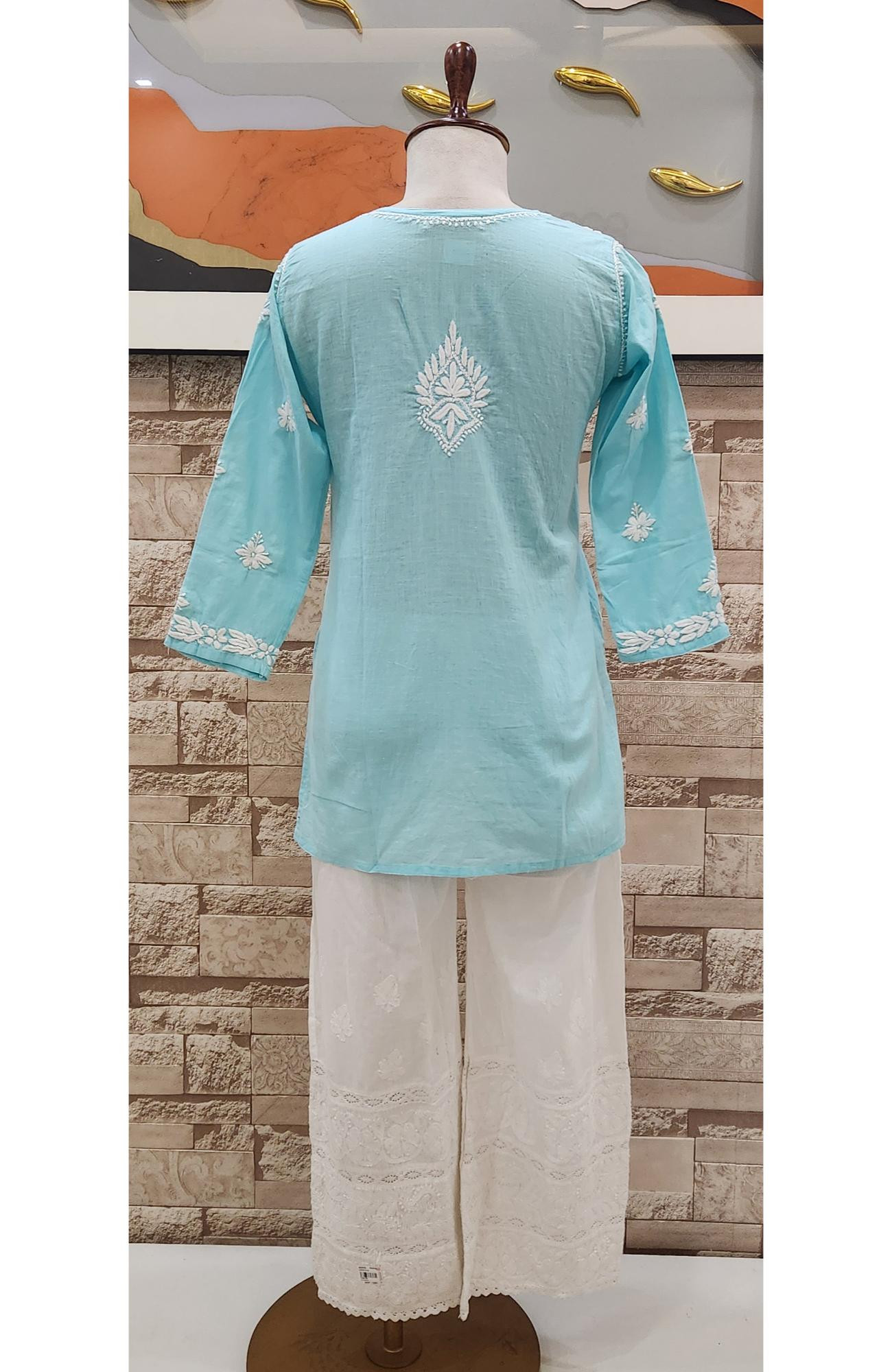 Green Cotton Hand Embroidered Chikankari Short Top  Rohia By Chhangamal