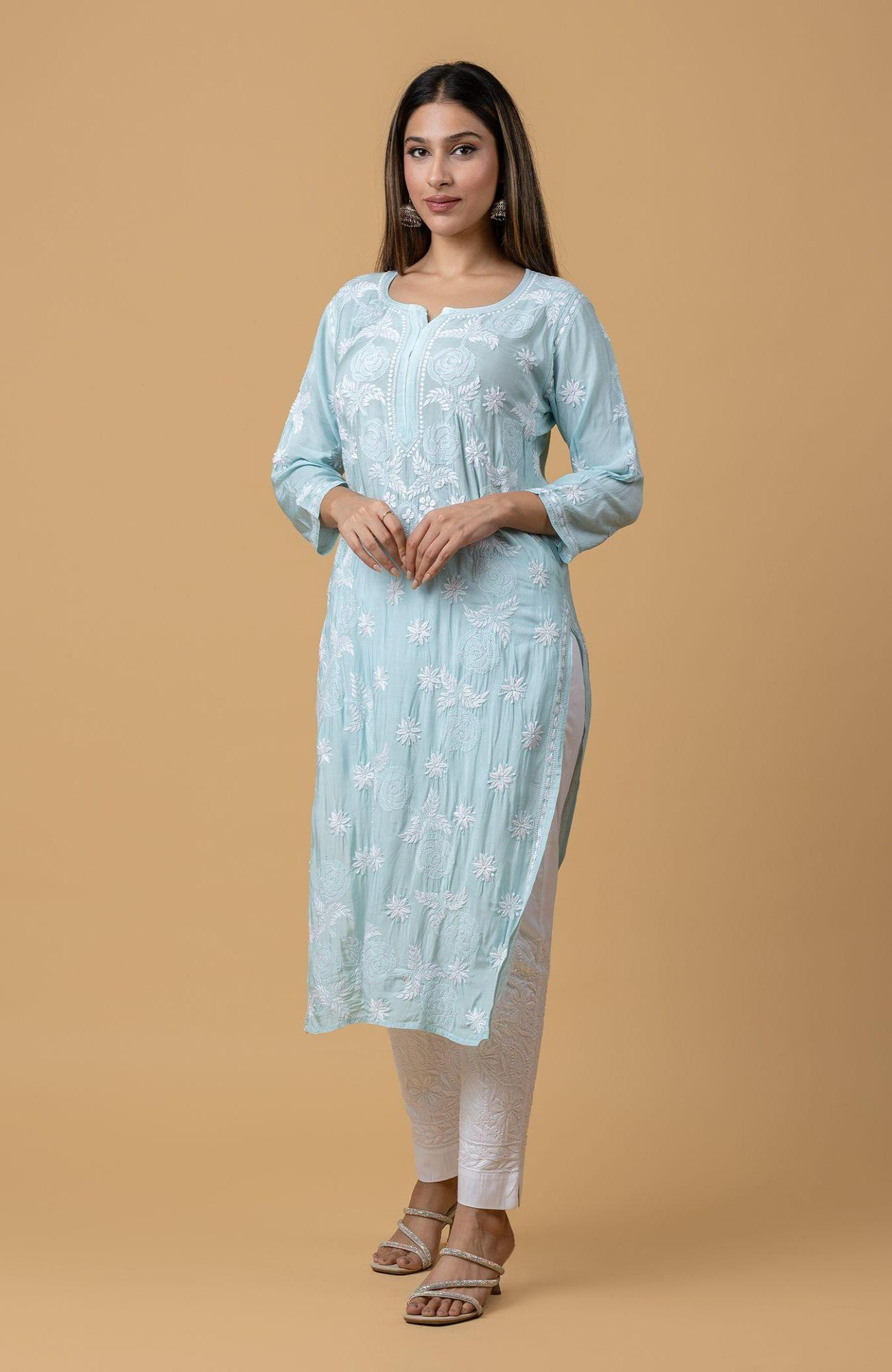 Sky Blue Muslin Chikankari Kurta
