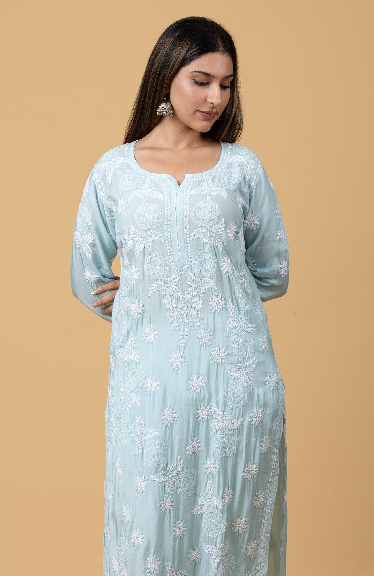 Sky Blue Muslin Chikankari Kurta