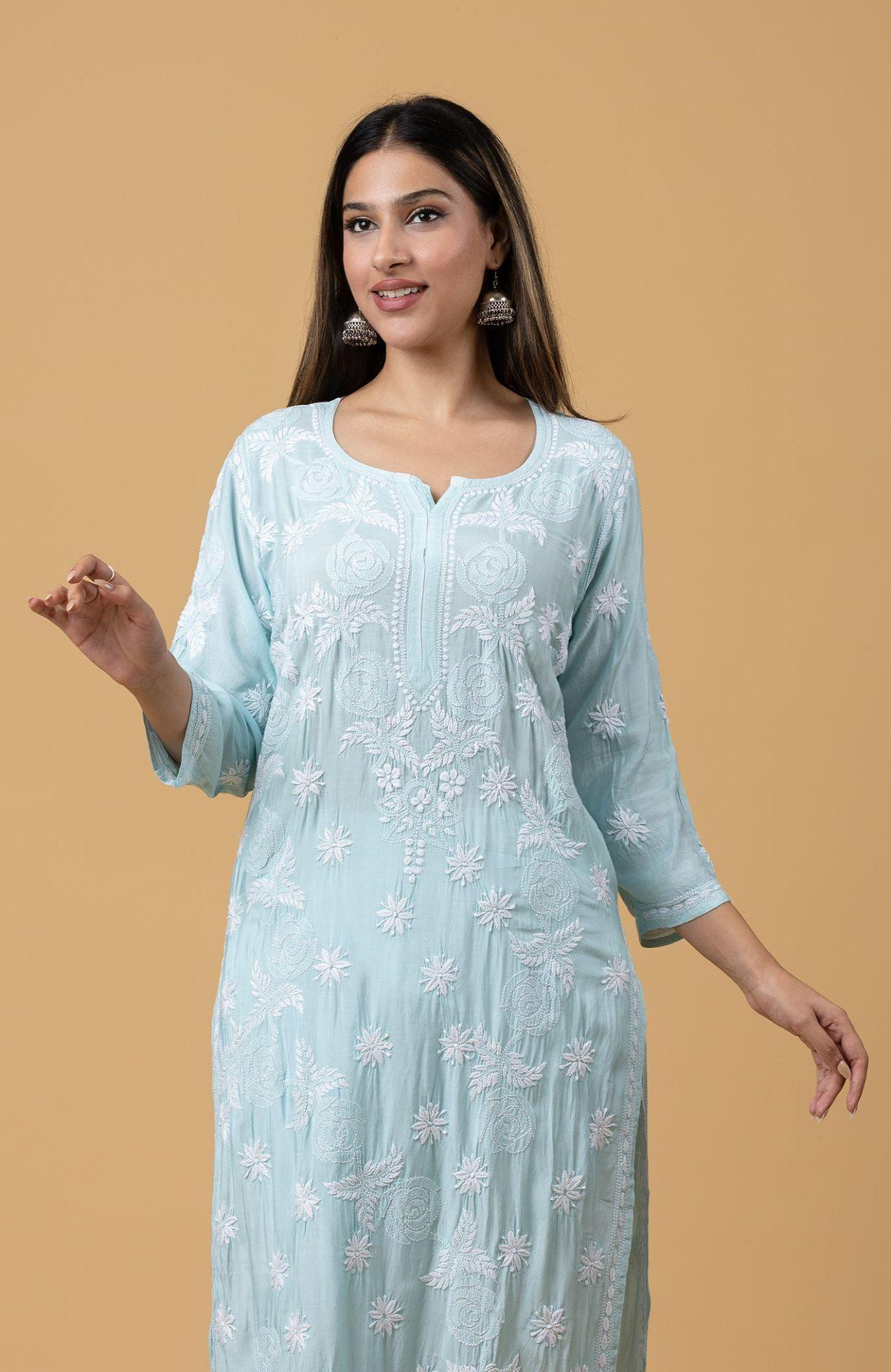 Sky Blue Muslin Chikankari Kurta