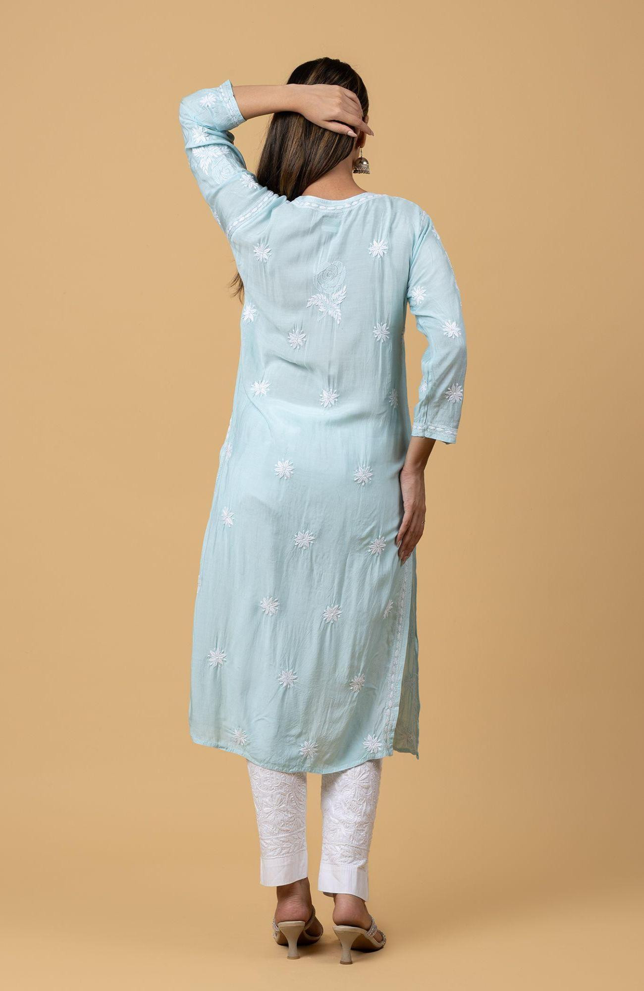 Sky Blue Muslin Chikankari Kurta