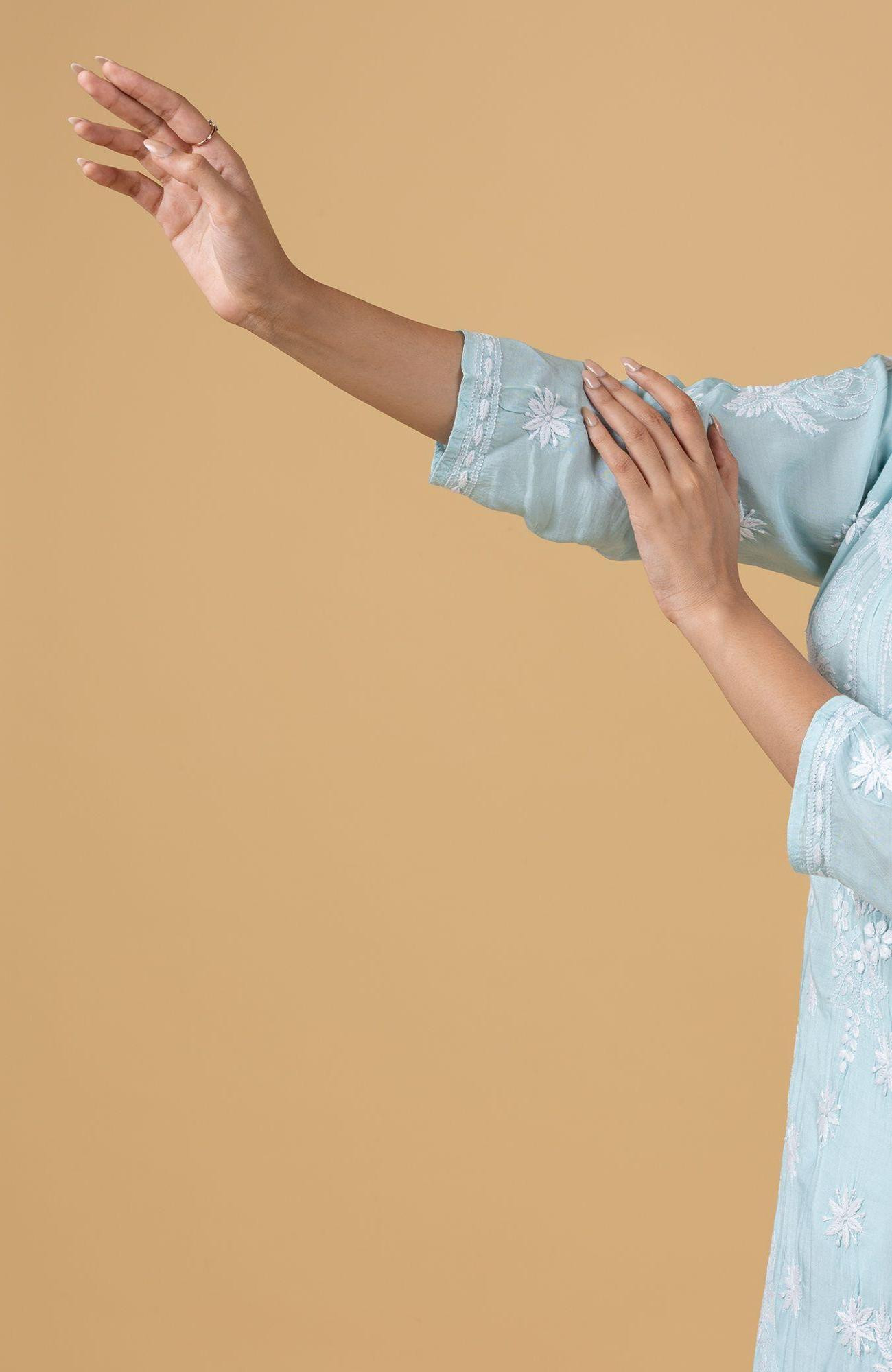 Sky Blue Muslin Chikankari Kurta