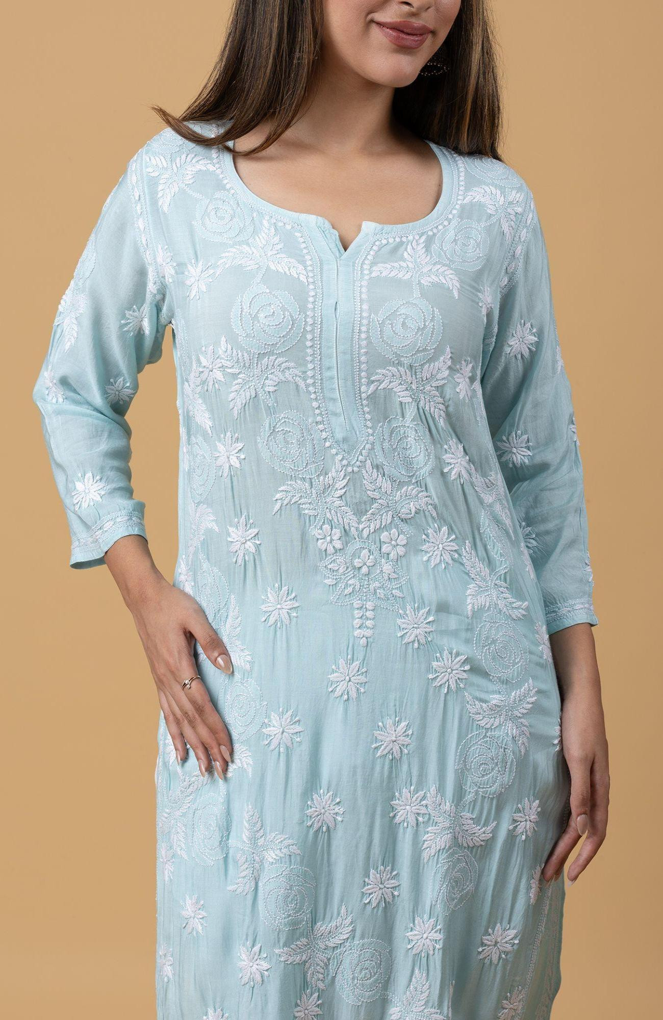 Sky Blue Muslin Chikankari Kurta
