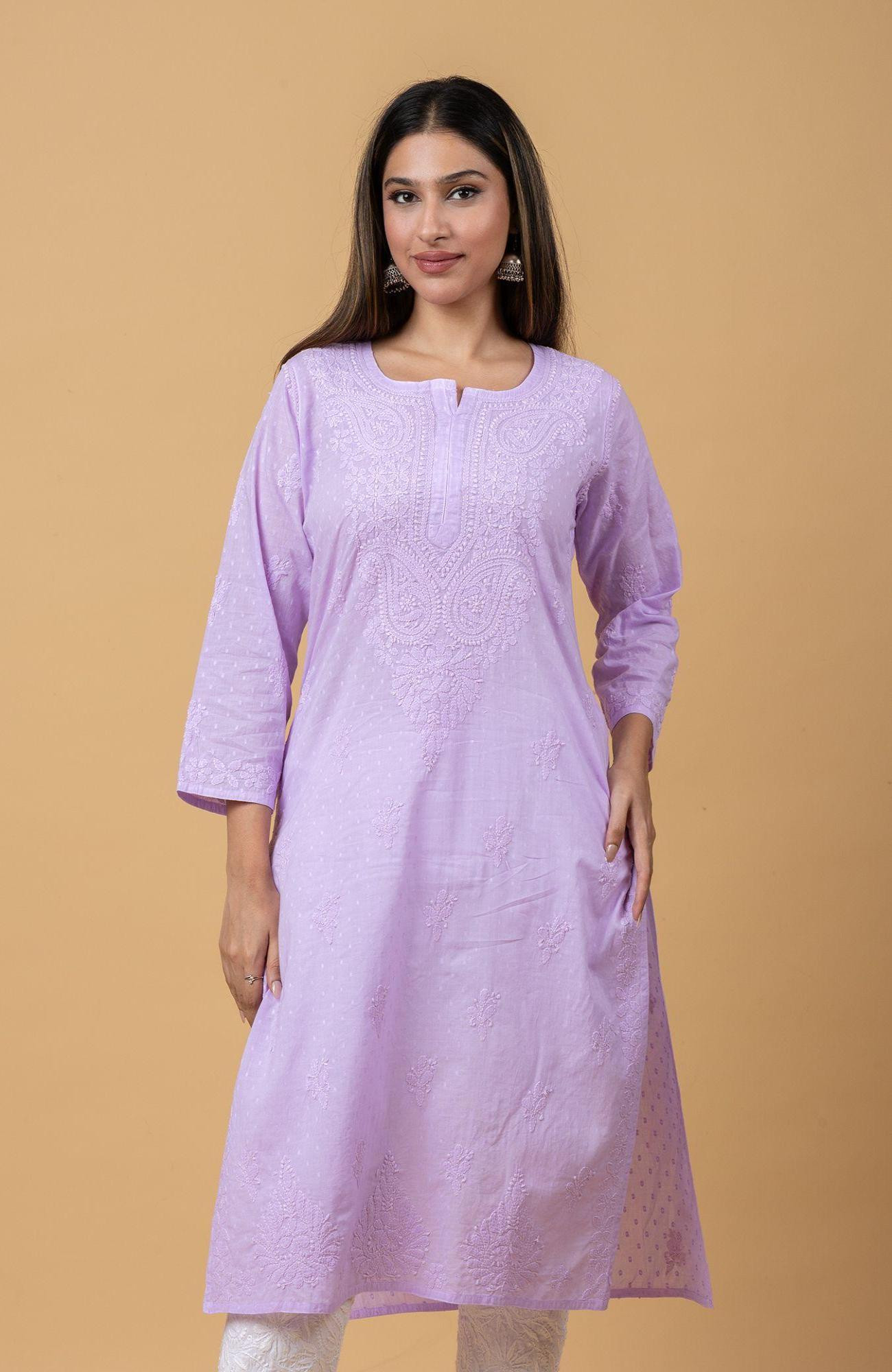 Lavender Cotton Chikankari Kurta