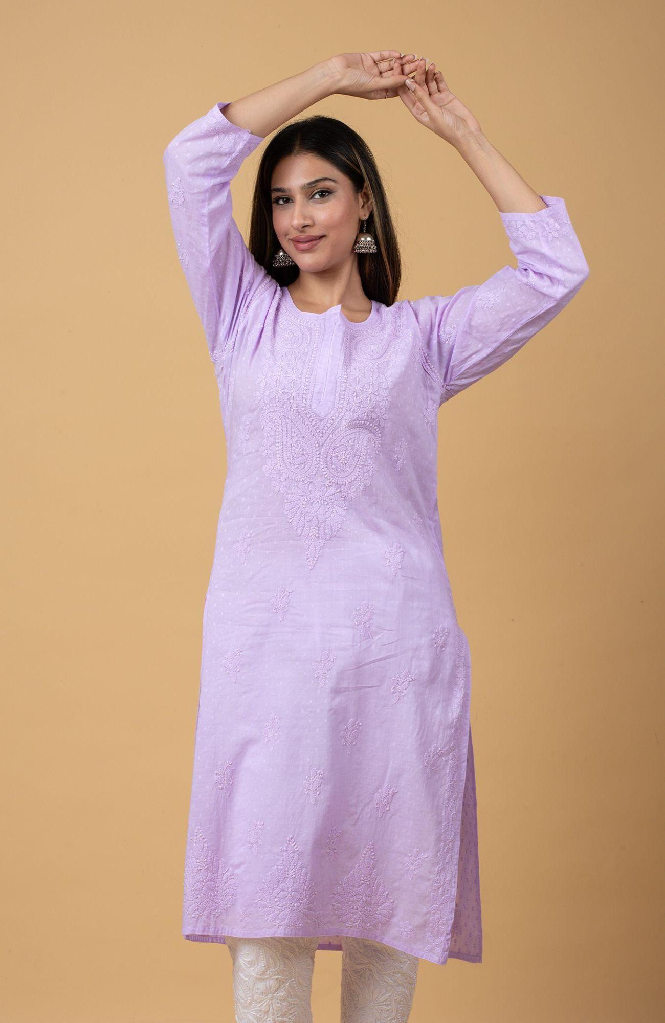 Lavender Cotton Chikankari Kurta