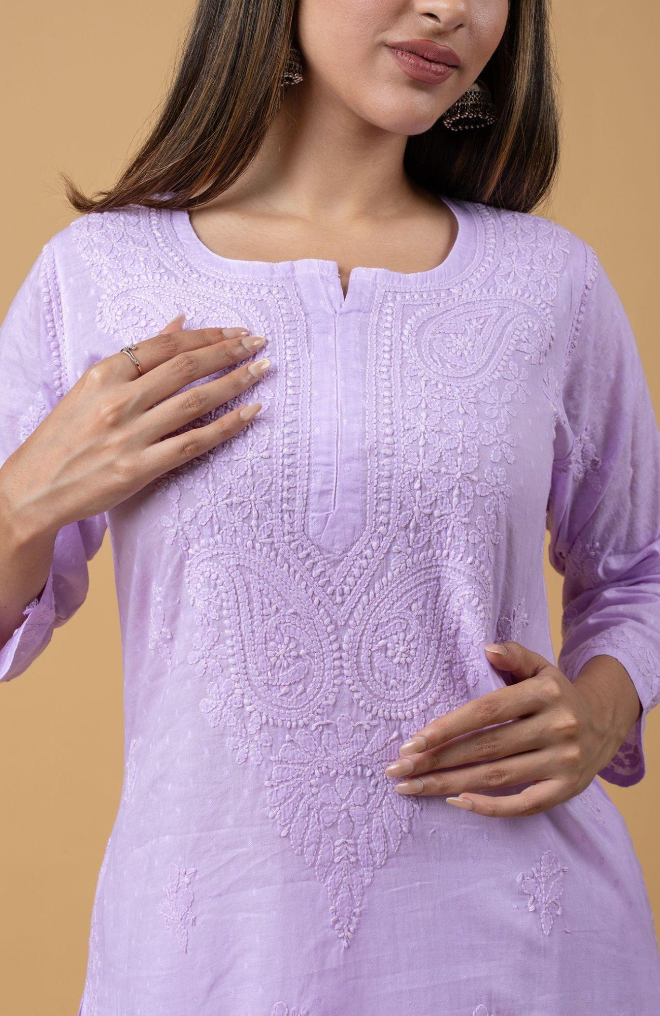 Lavender Cotton Chikankari Kurta