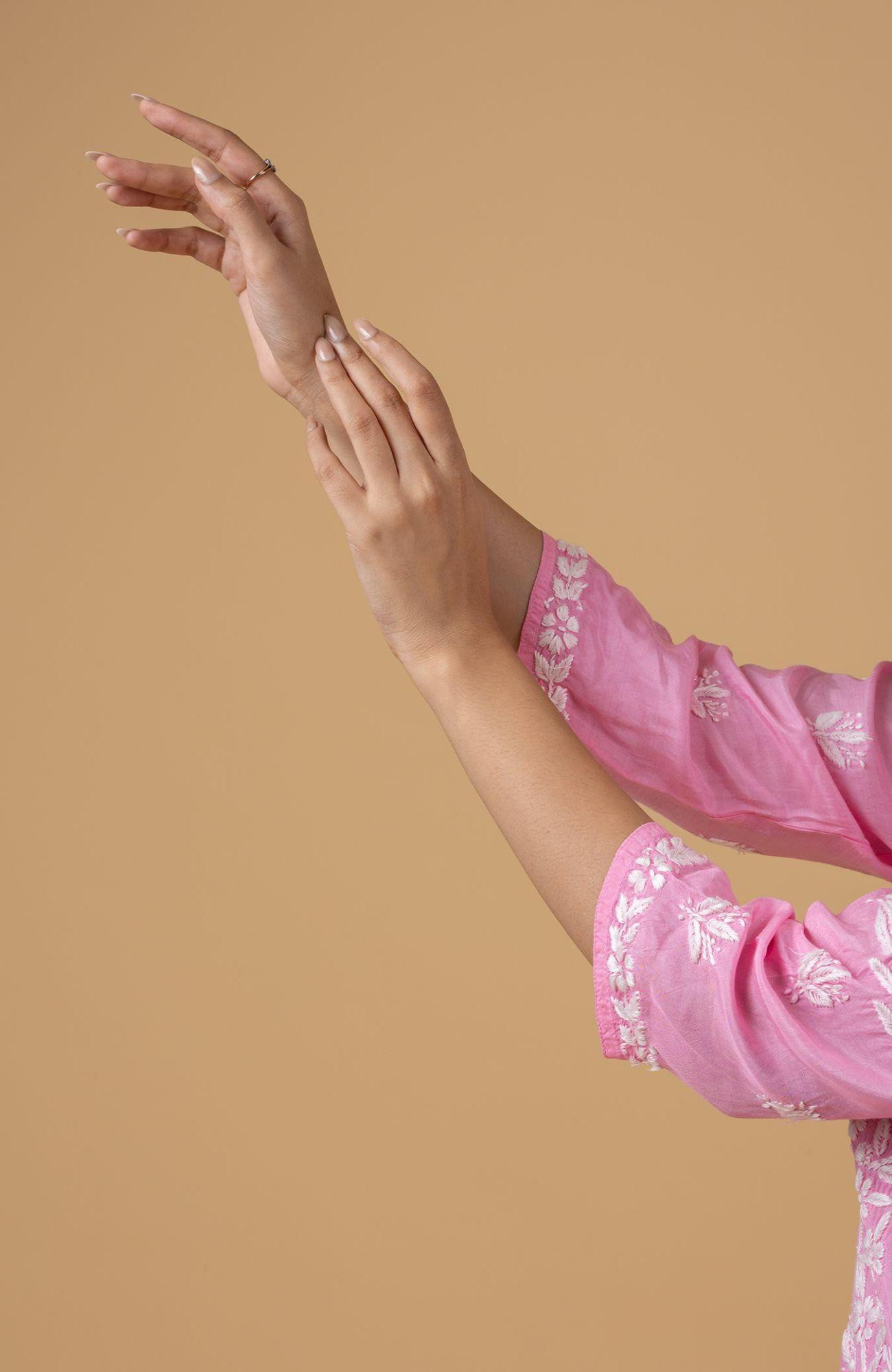 Pink Ombre Muslin Chikankari Kurta