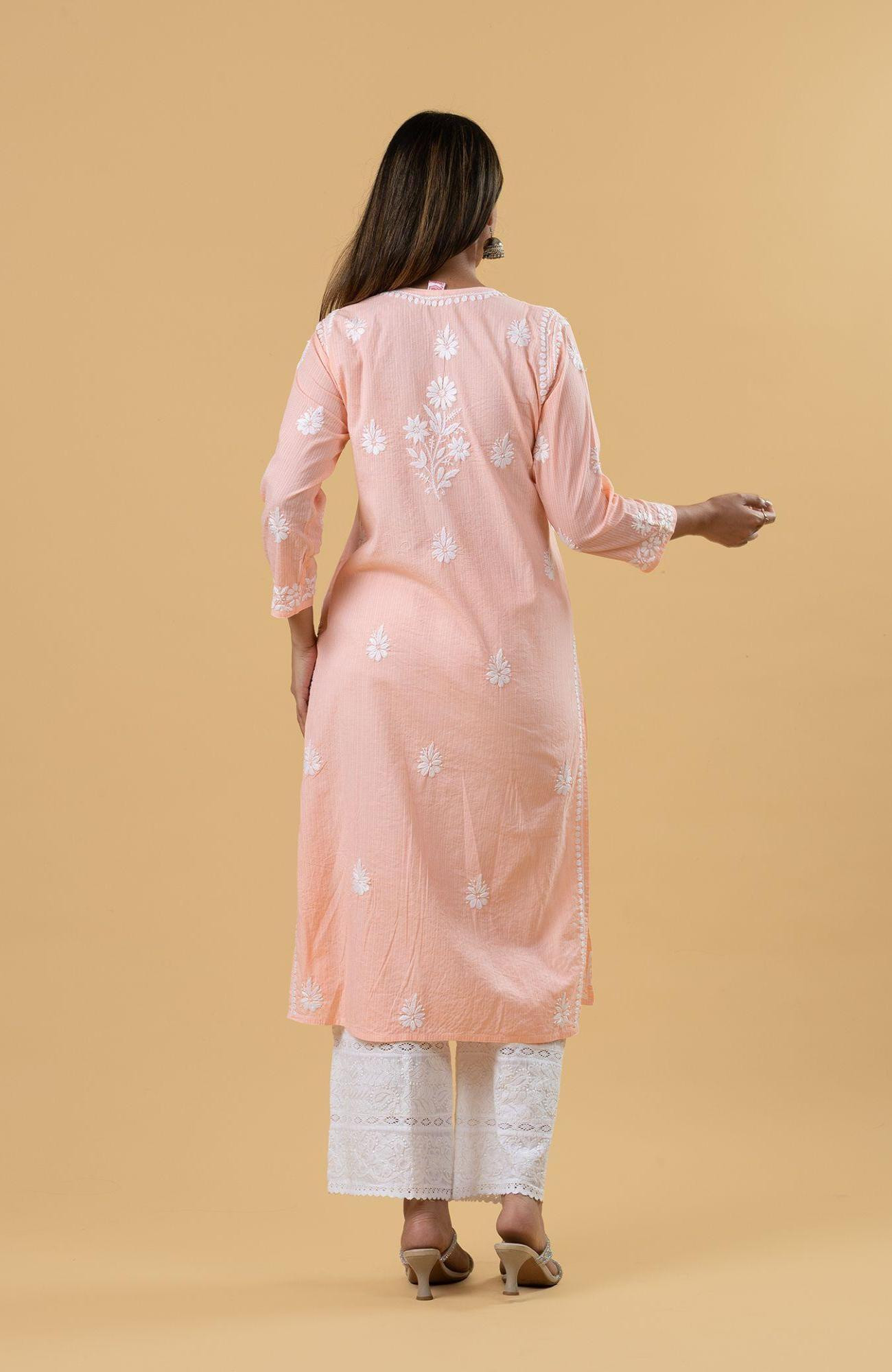 Pink Cotton Lining Chikankari Kurta