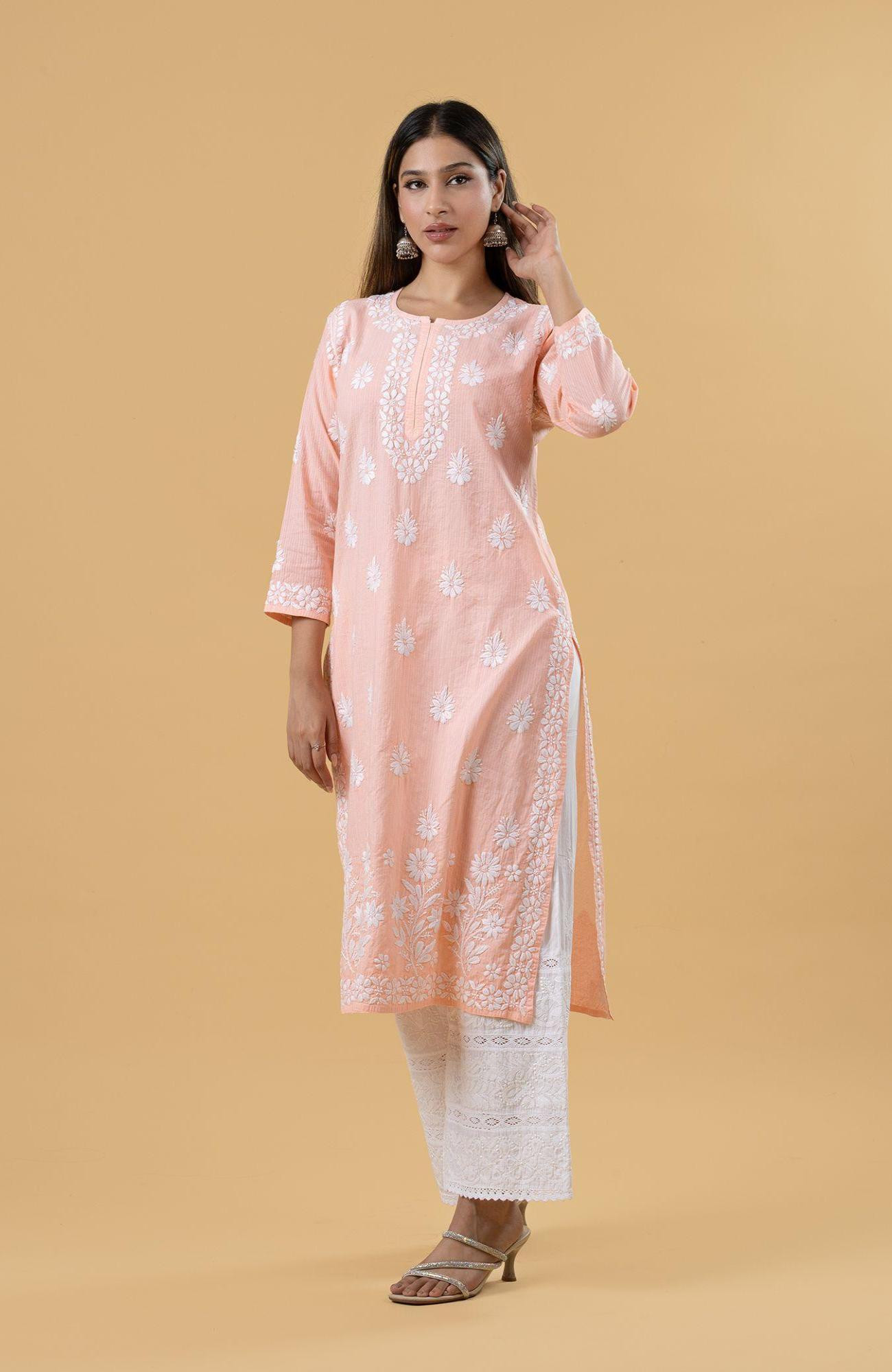 Pink Cotton Lining Chikankari Kurta