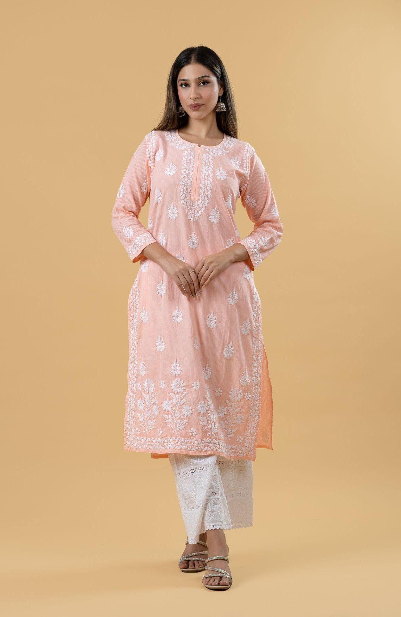 Pink Cotton Lining Chikankari Kurta