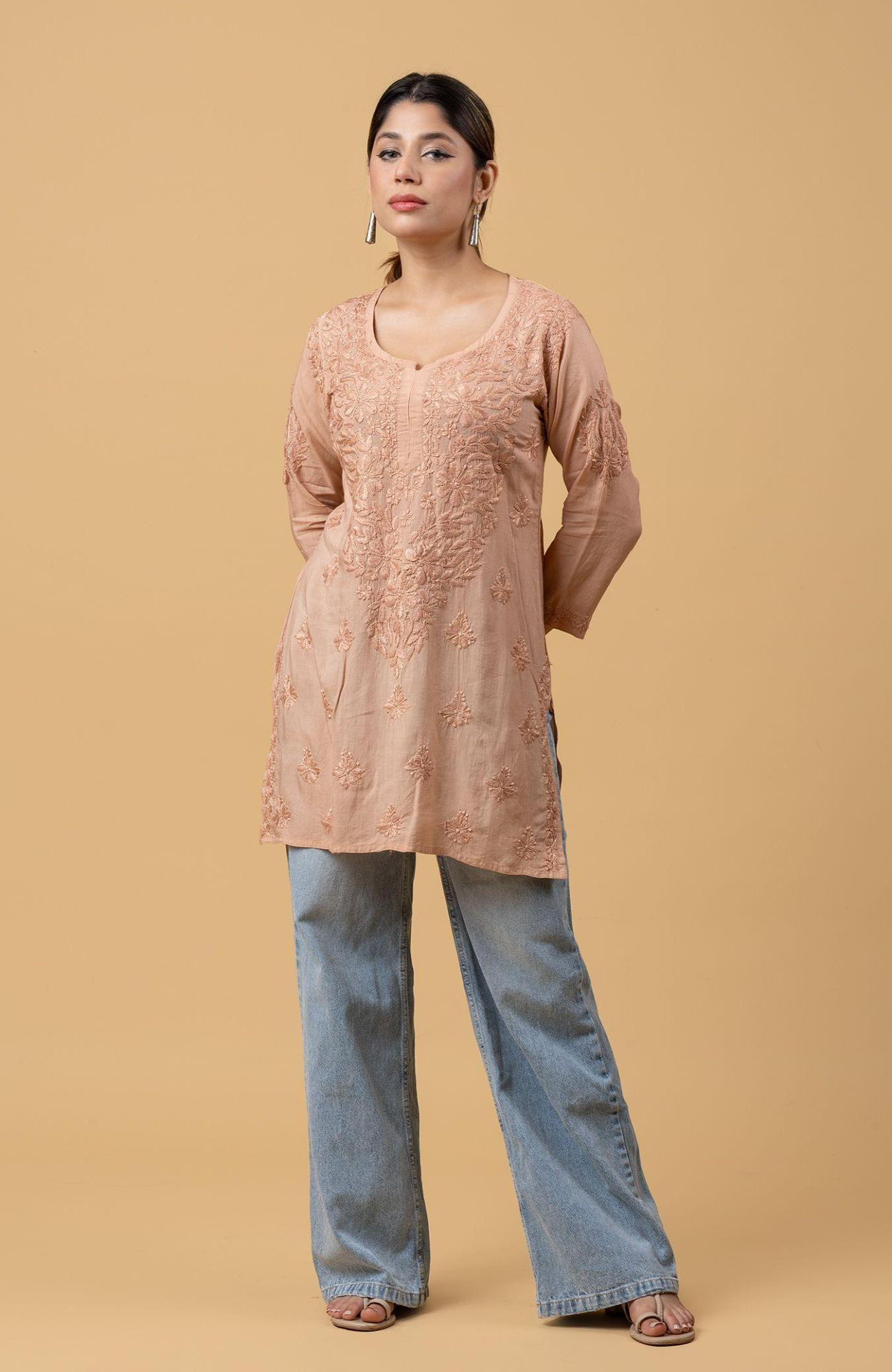 Light Brown Modal Chikankari Short Top