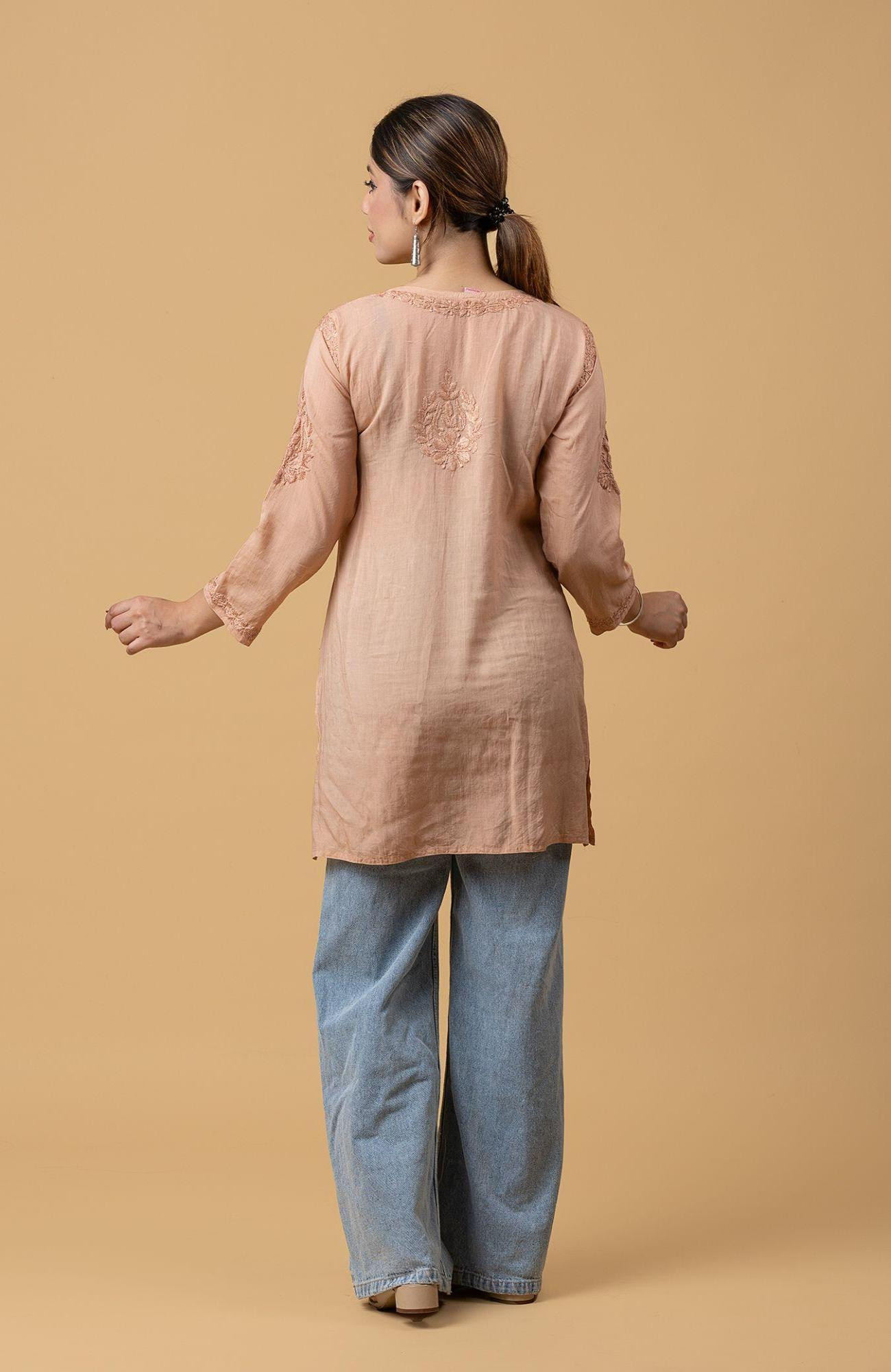Light Brown Modal Chikankari Short Top