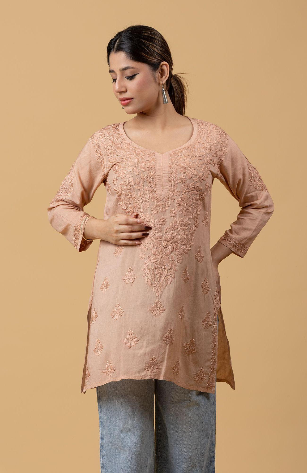 Light Brown Modal Chikankari Short Top