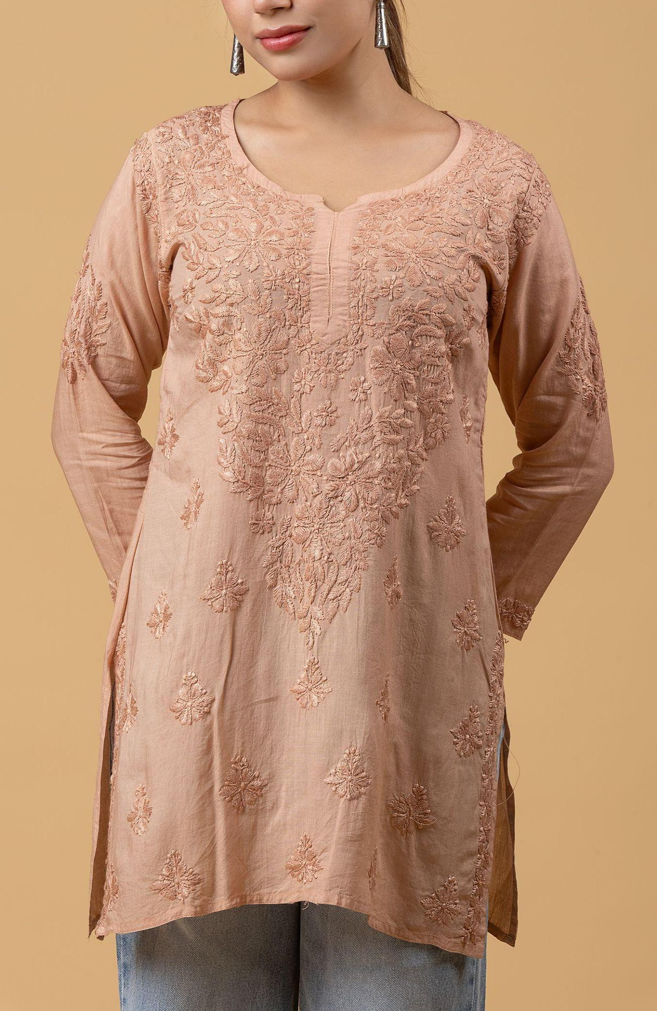 Light Brown Modal Chikankari Short Top
