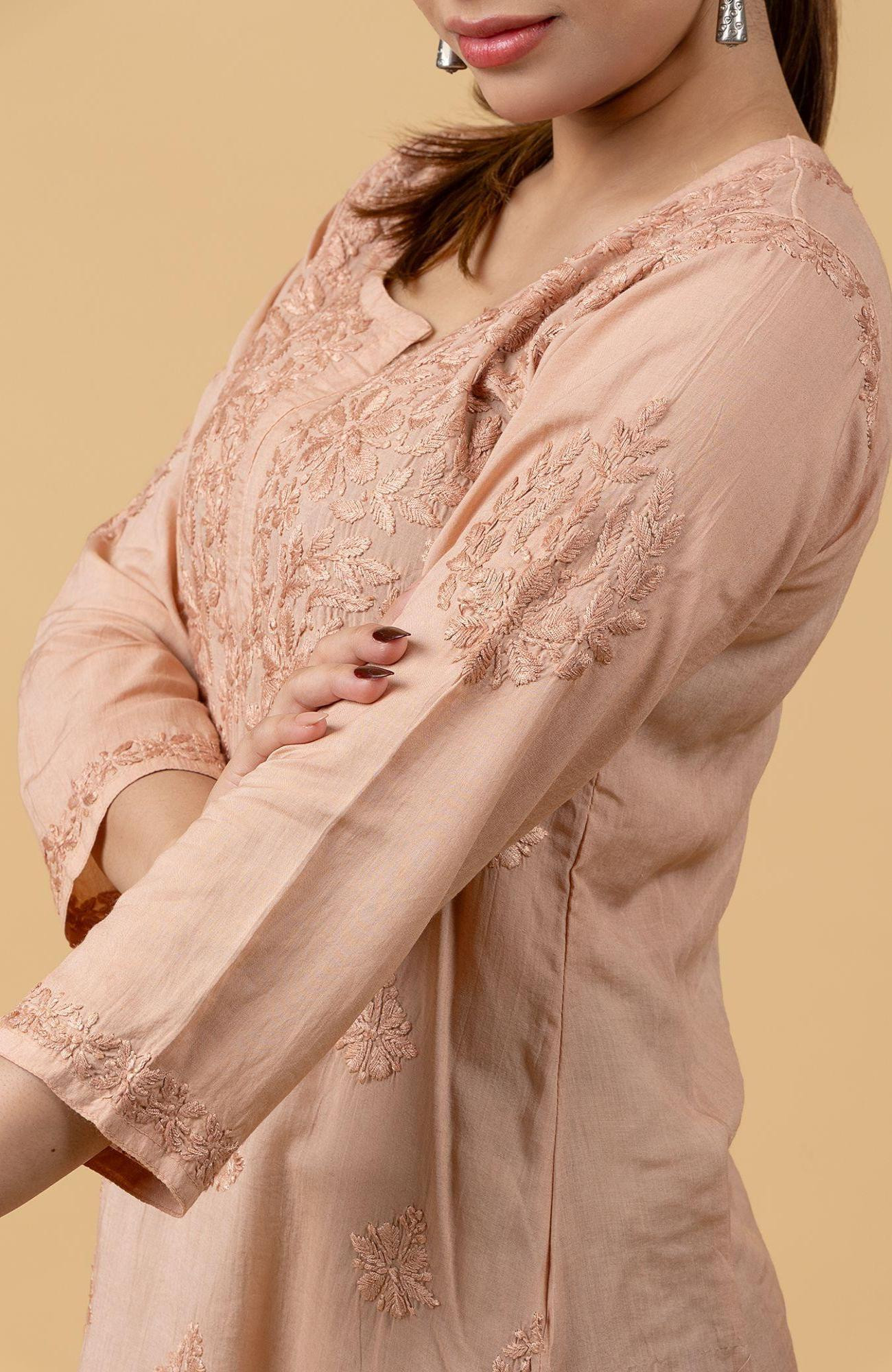 Light Brown Modal Chikankari Short Top