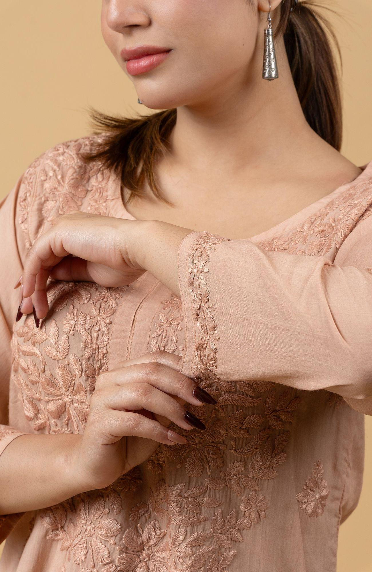 Light Brown Modal Chikankari Short Top
