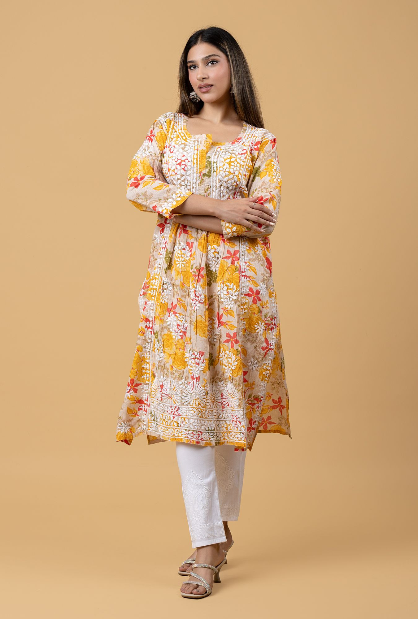 Yellow Mul Cotton Chikankari Kurta